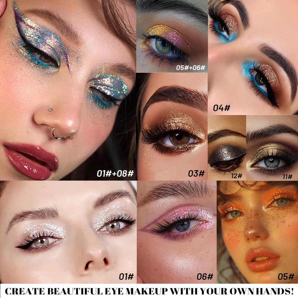 SUAKE Liquid Sparkling Eyeshadow Sticks Pack – 6 High-Pigment Metallic Glitter Eyeshadows, Quick-Dry & Long-Lasting