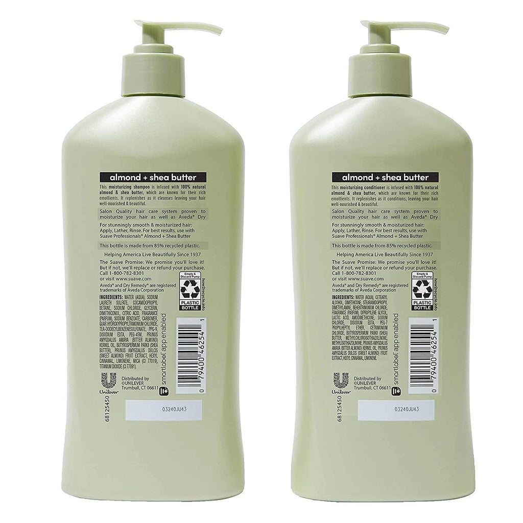 Suave Professionals Almond + Shea Butter Moisturizing Shampoo & Conditioner – 18 oz, 2 Count