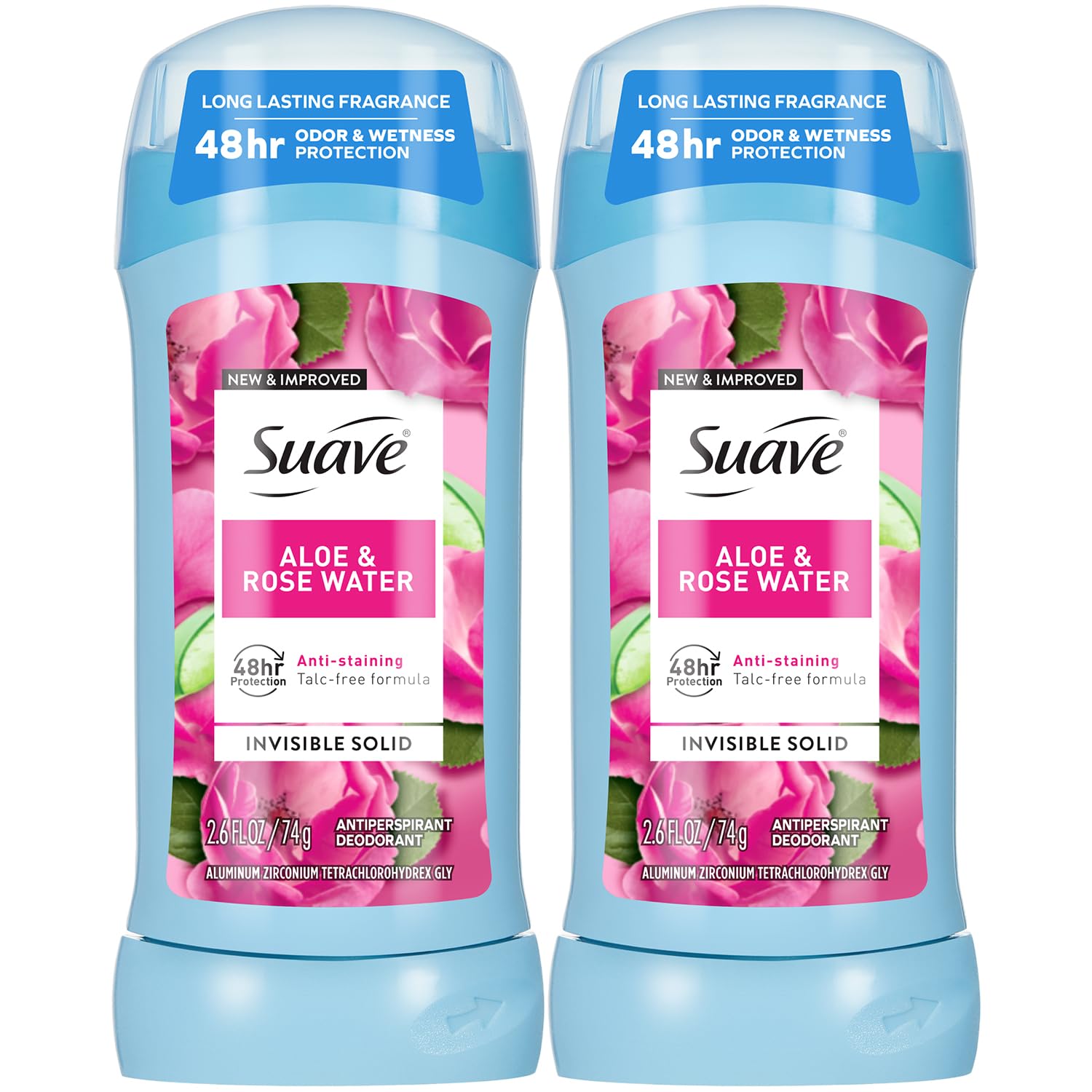 Suave Aloe & Rosewater Antiperspirant Deodorant for Women – 2-Pack, Invisible Solid