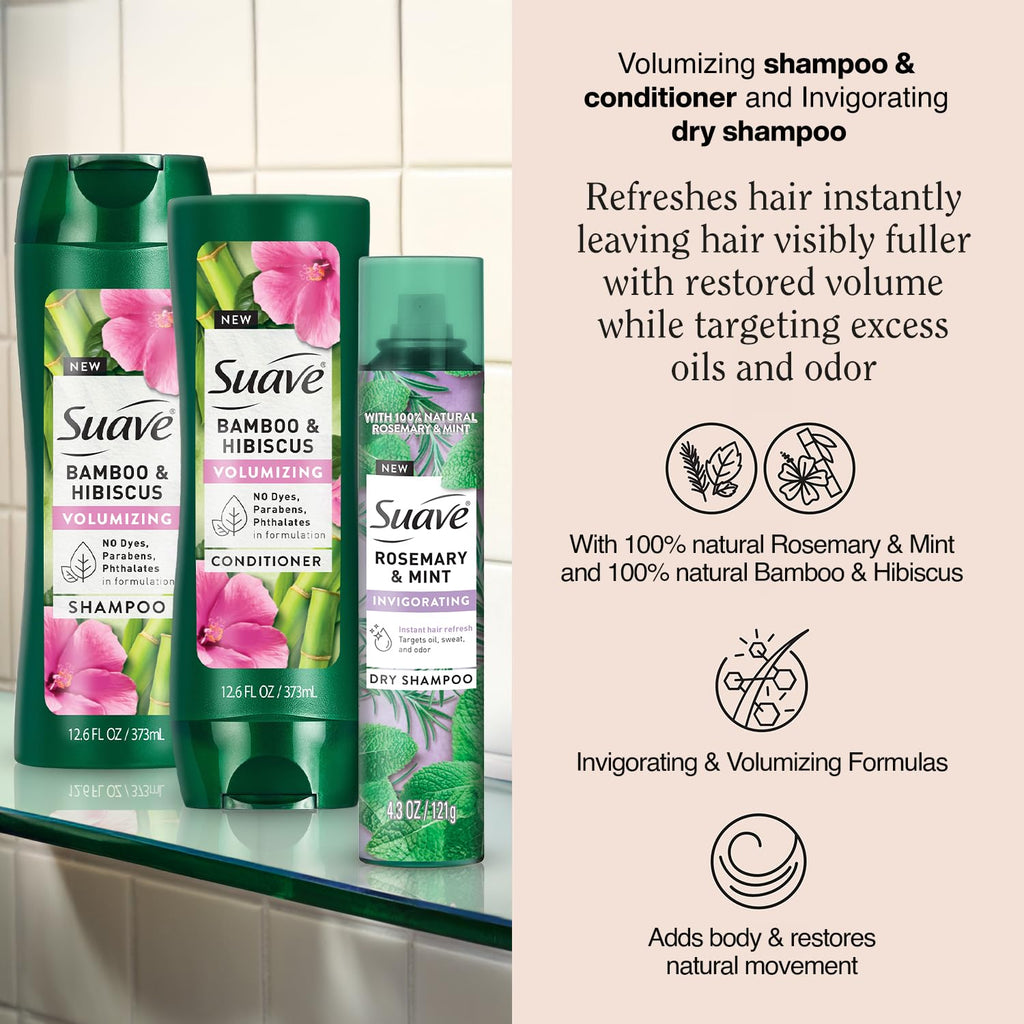 Suave Bamboo & Hibiscus Volumizing Shampoo & Conditioner Set + Rosemary Mint Dry Shampoo