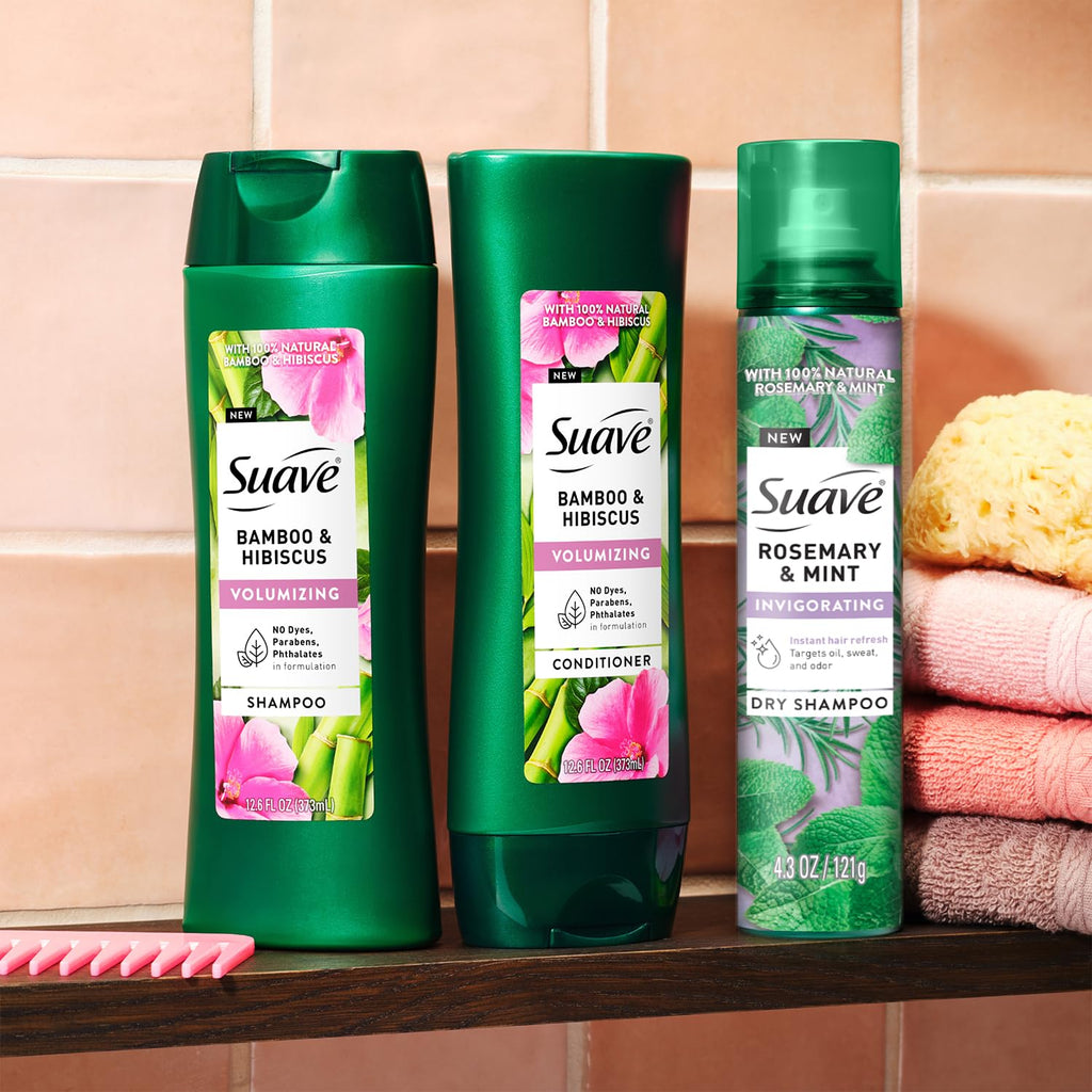Suave Bamboo & Hibiscus Volumizing Shampoo & Conditioner Set + Rosemary Mint Dry Shampoo