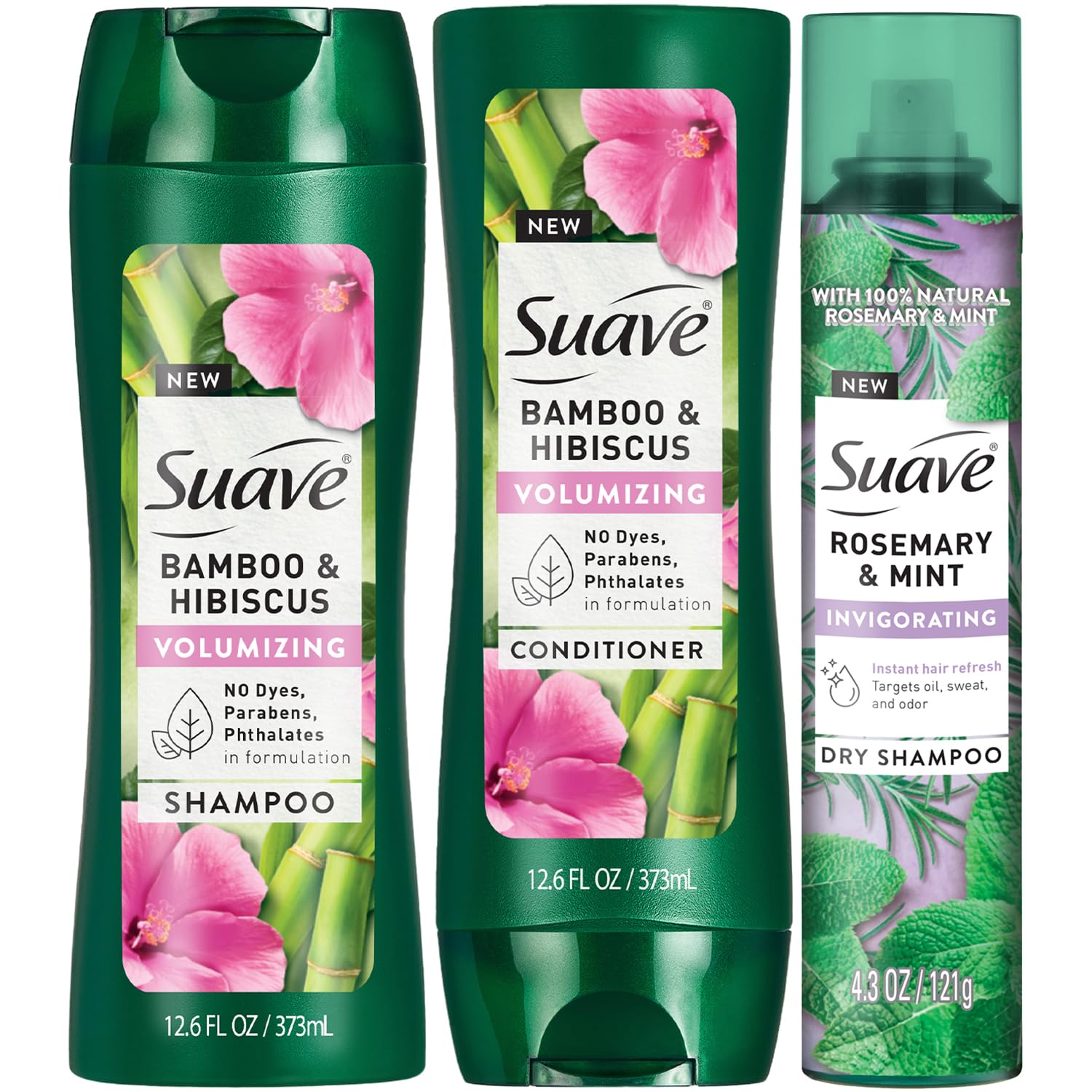 Suave Bamboo & Hibiscus Volumizing Shampoo & Conditioner Set + Rosemary Mint Dry Shampoo