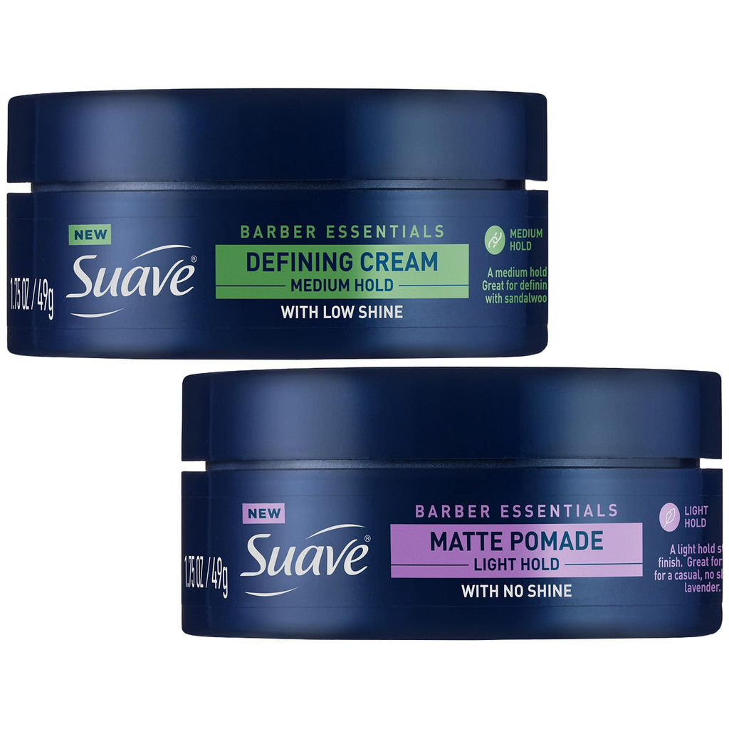 Suave+ Barber Essentials 2-Pack – Matte Pomade & Defining Cream for Men | Light to Medium Hold