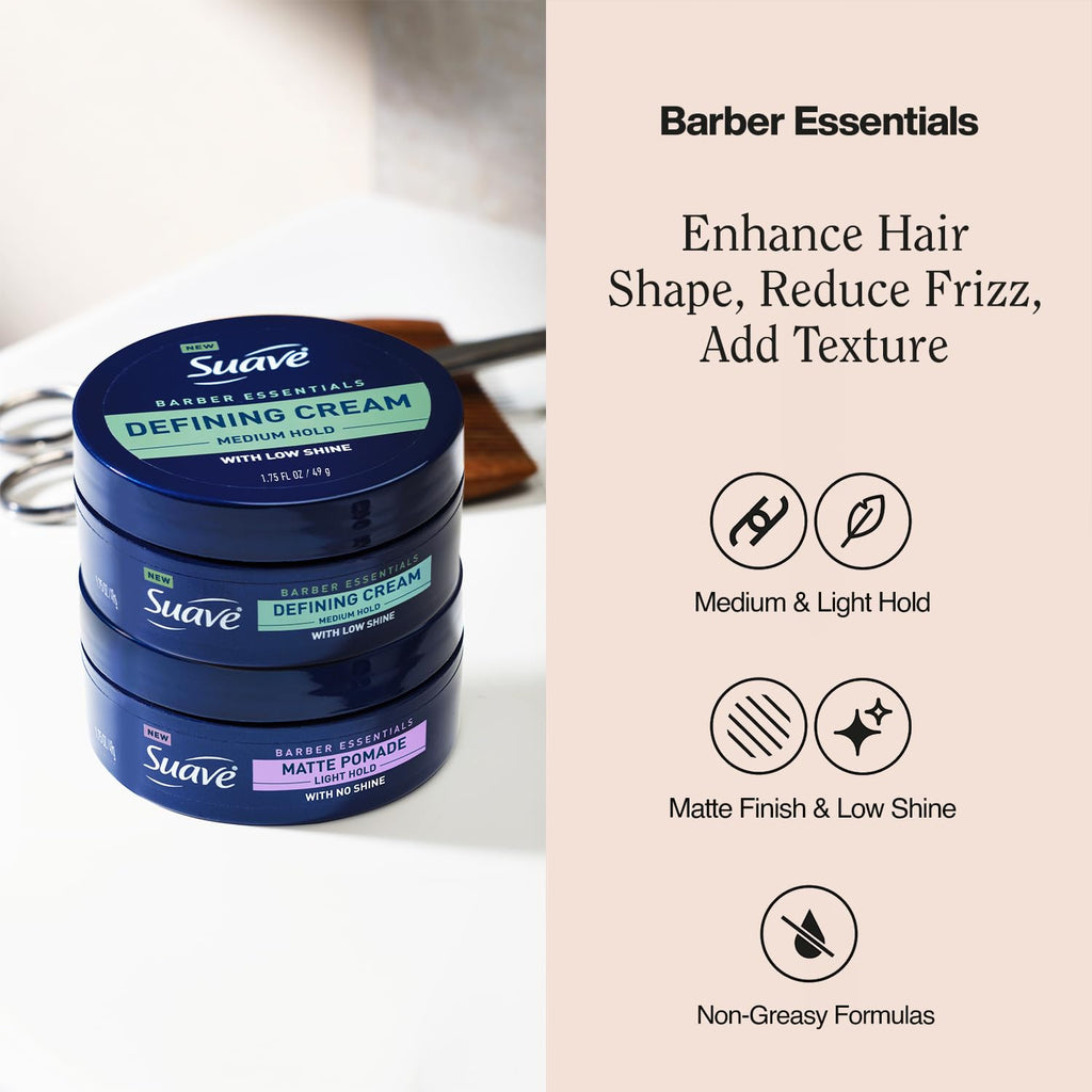 Suave+ Barber Essentials 2-Pack – Matte Pomade & Defining Cream for Men | Light to Medium Hold