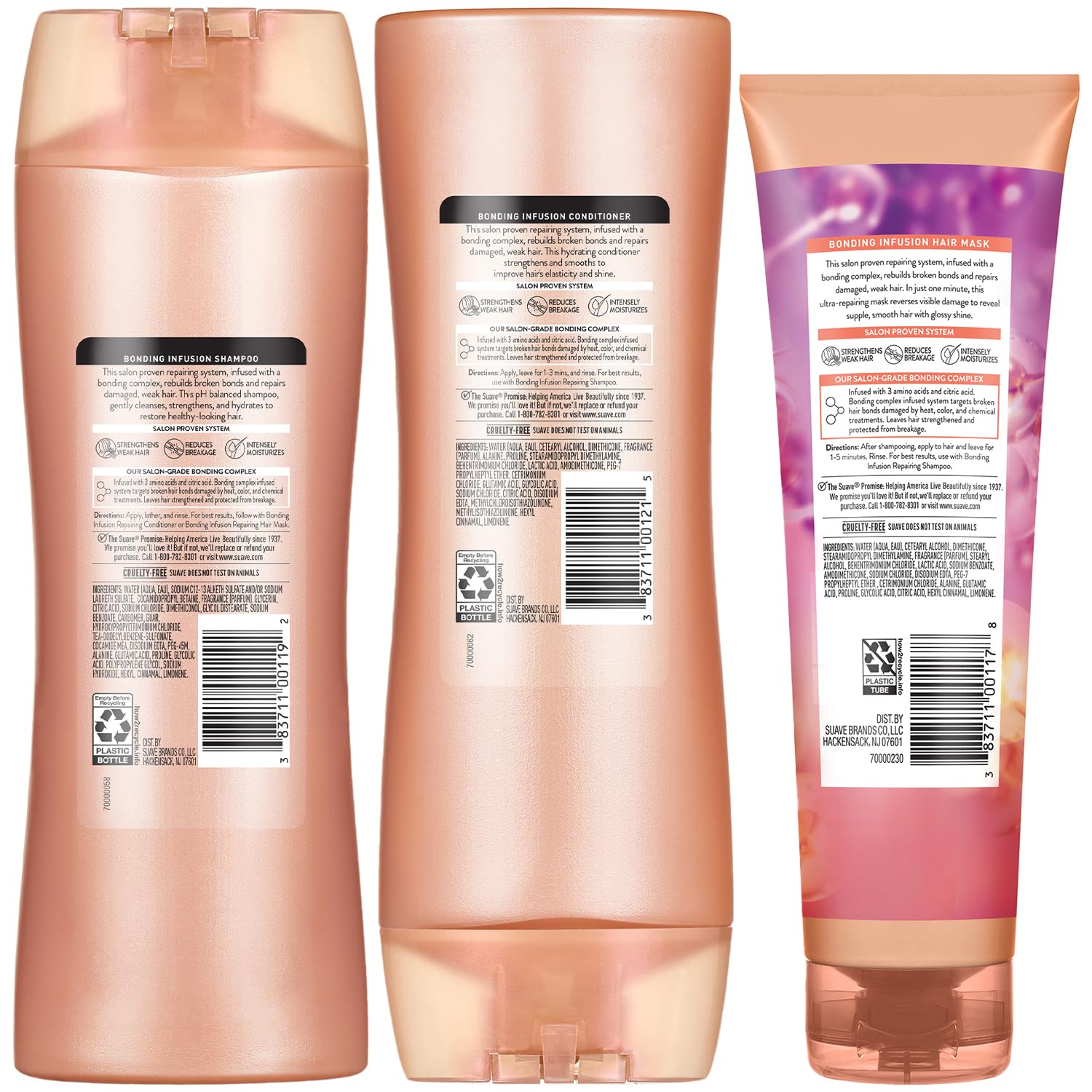 Suave Bonding Infusion Shampoo, Conditioner & Hair Mask – 3-Piece Restorative Set