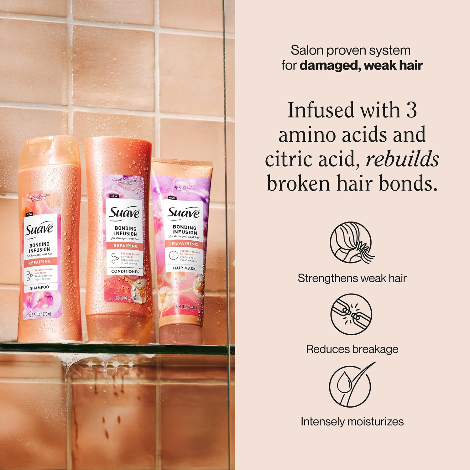 Suave Bonding Infusion Shampoo, Conditioner & Hair Mask – 3-Piece Restorative Set