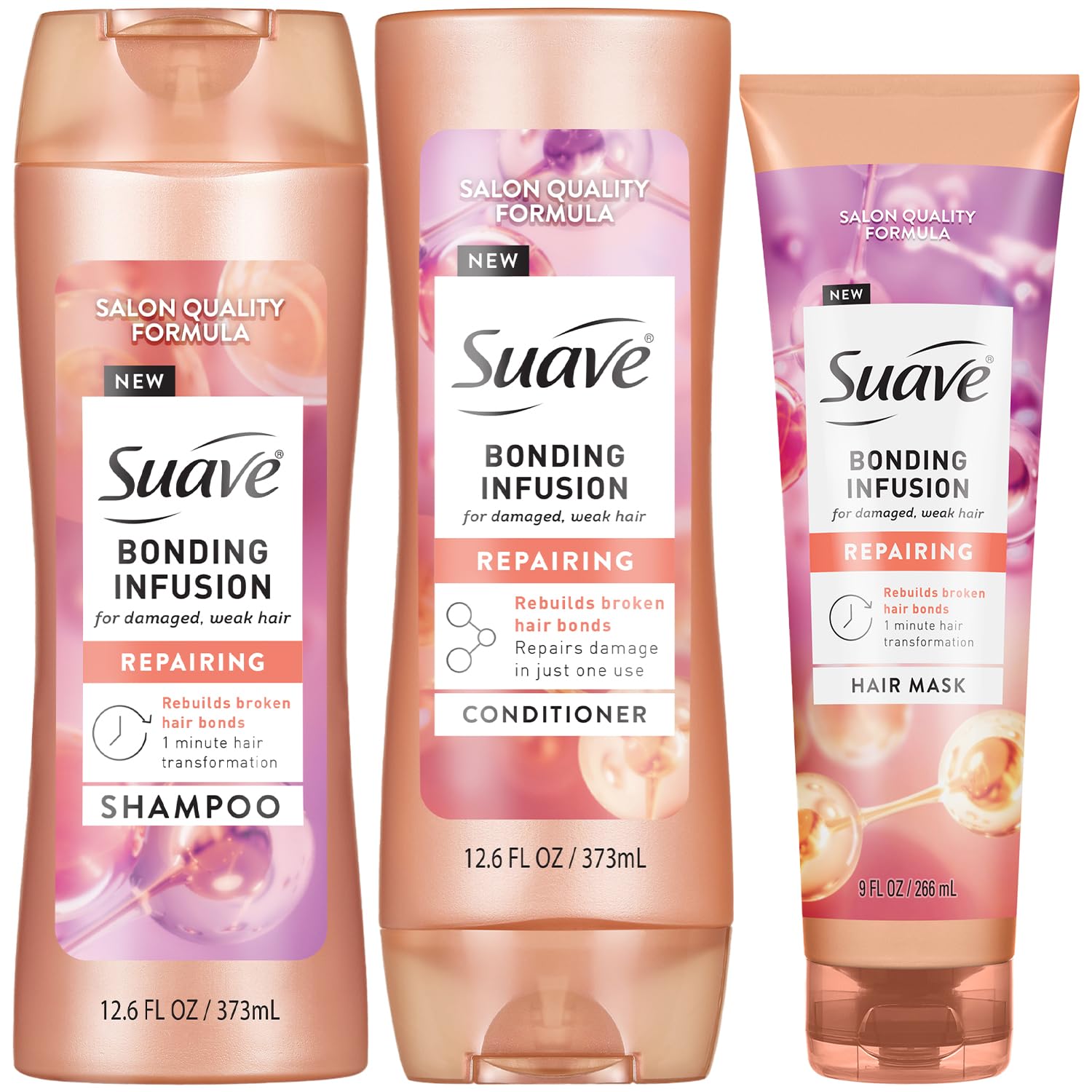 Suave Bonding Infusion Shampoo, Conditioner & Hair Mask – 3-Piece Restorative Set