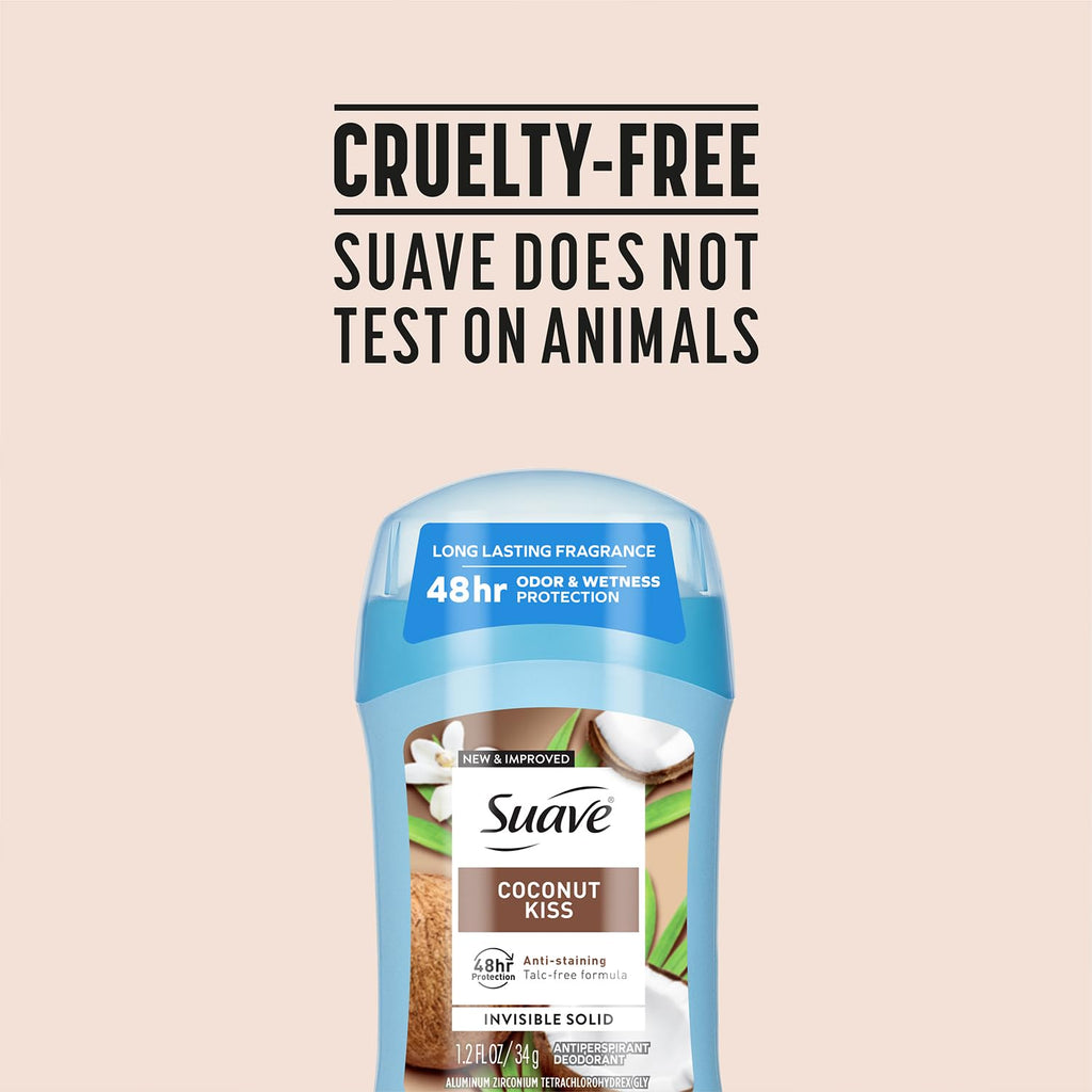 Suave Coconut Kiss Antiperspirant Deodorant for Women – 6-Pack, Invisible Solid, Talc-Free
