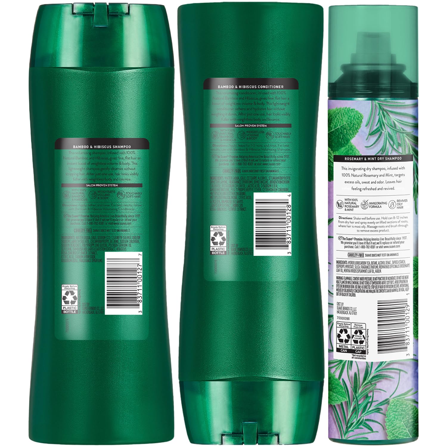 Suave Bamboo & Hibiscus Volumizing Shampoo & Conditioner Set + Rosemary Mint Dry Shampoo