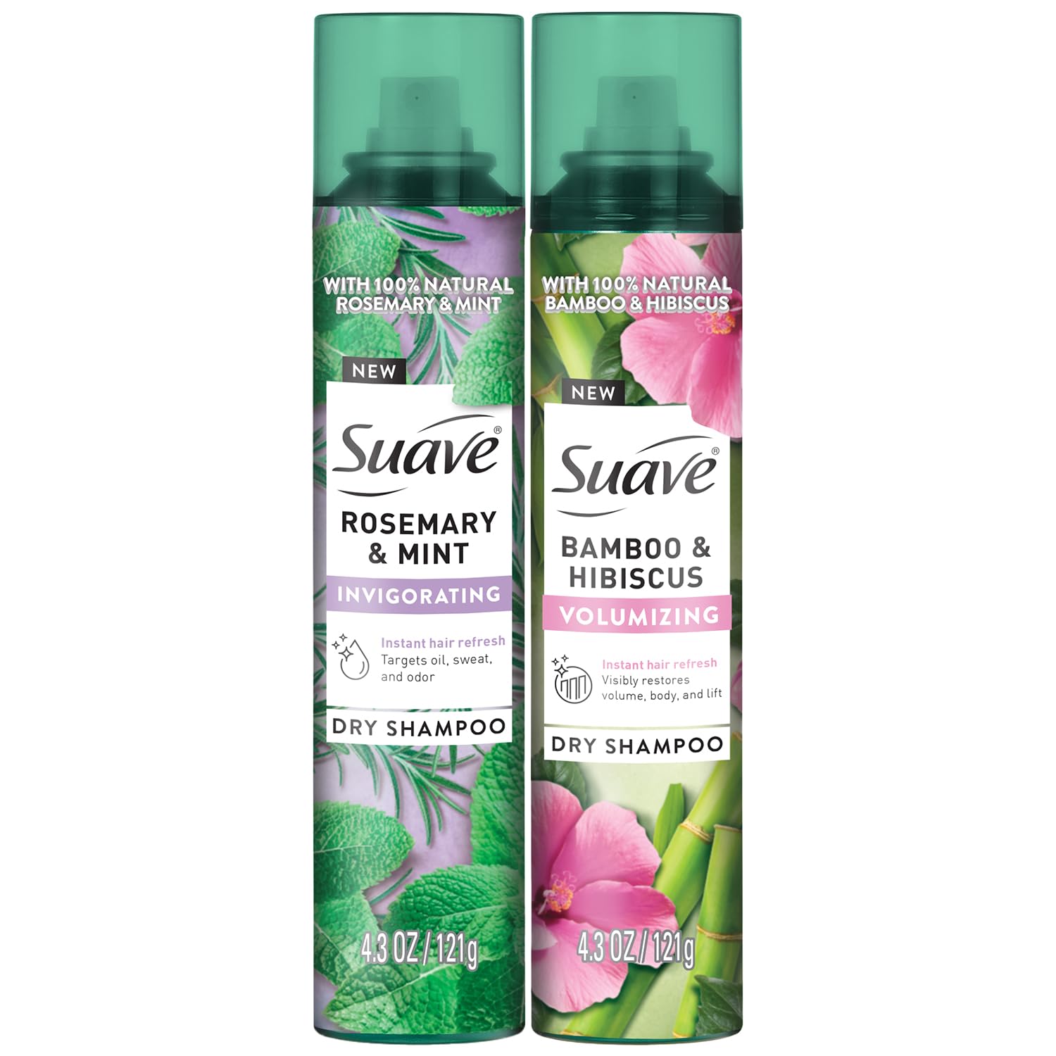 Suave Dry Shampoo Spray Variety 2-Pack – Invigorating Rosemary & Mint + Volumizing Bamboo & Hibiscus, 4.3 oz ea