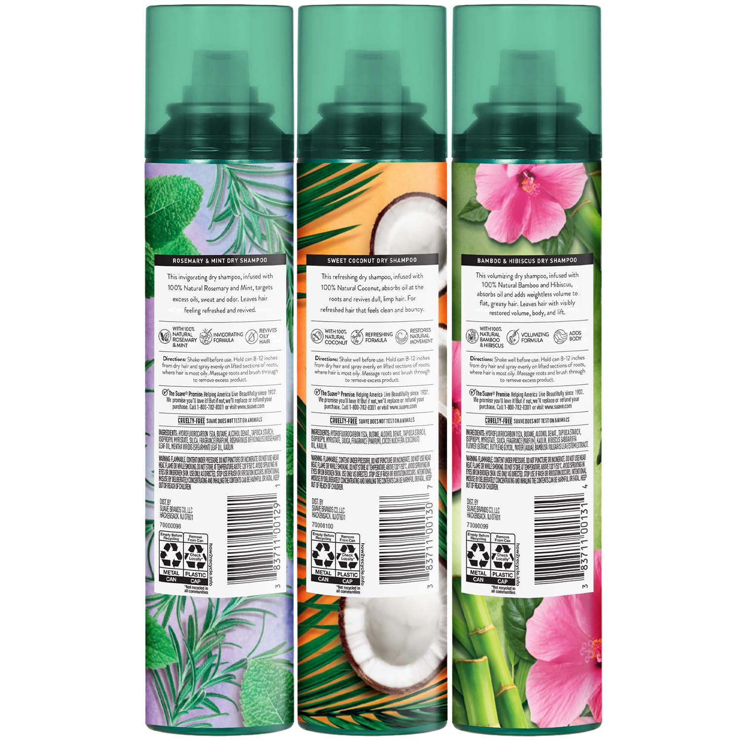 Suave Dry Shampoo Spray Variety 3-Pack – Rosemary & Mint, Bamboo & Hibiscus, Sweet Coconut (4.3 oz each)