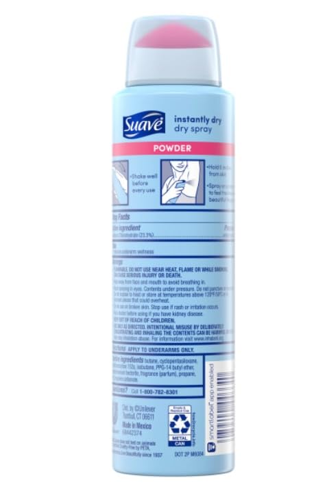Suave Dry Spray Antiperspirant Deodorant – Powder Fresh, 48h Protection, 3.8 oz (12 ct)