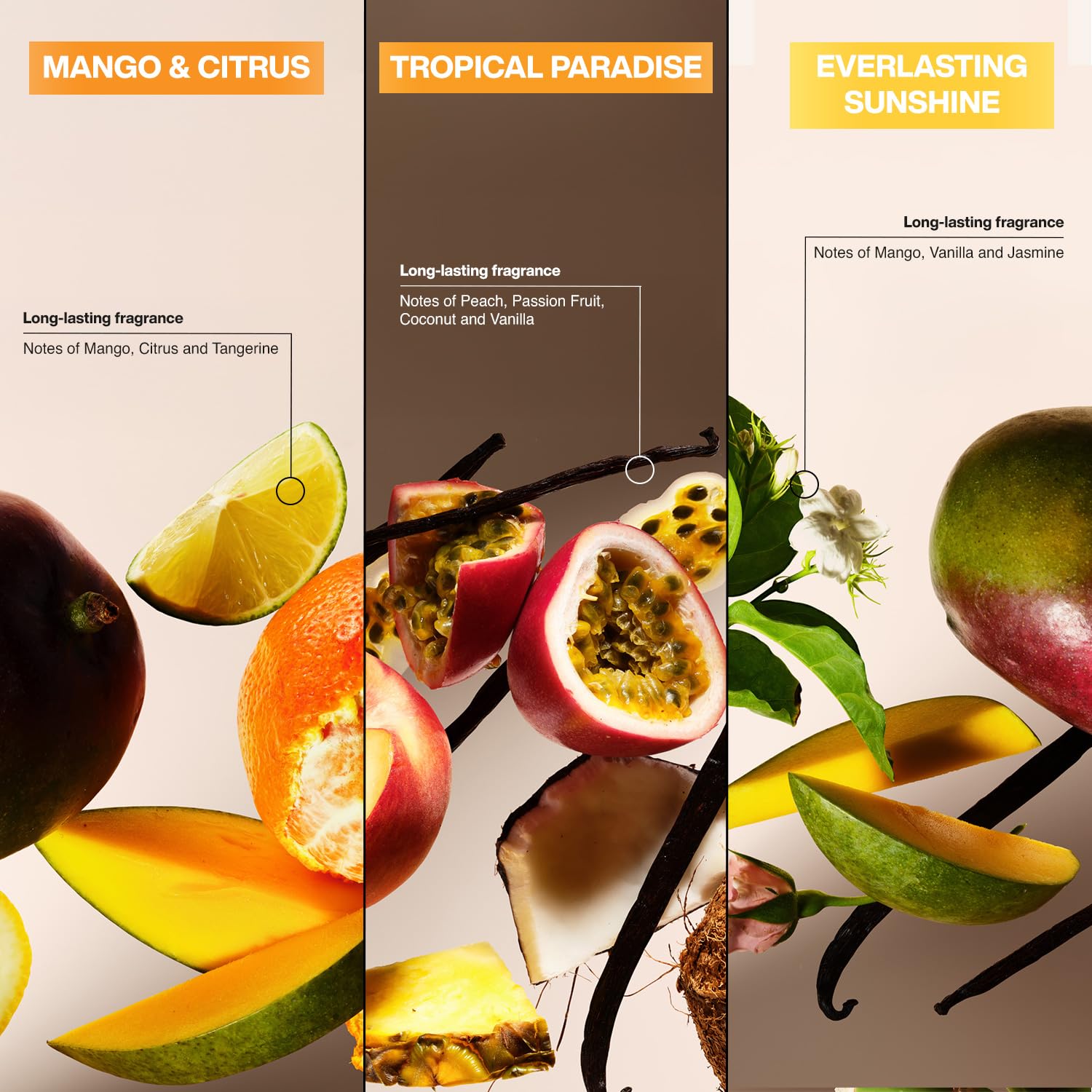 Suave Antiperspirant Deodorant 3-Pack – Tropical Paradise, Mango & Citrus, Everlasting Sunshine