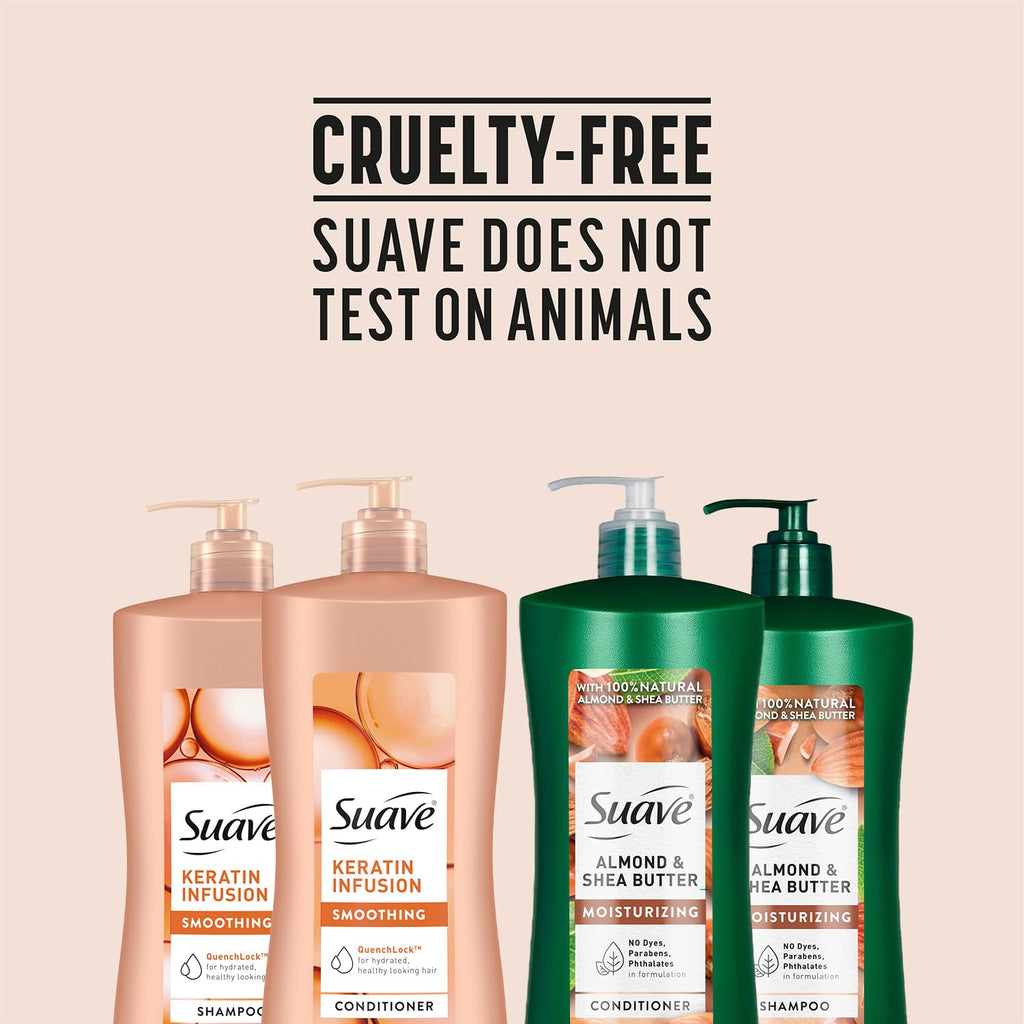 Suave Keratin Infusion + Almond & Shea Butter Shampoo & Conditioner Set – Frizz Control, 28 oz Each (4-Piece)