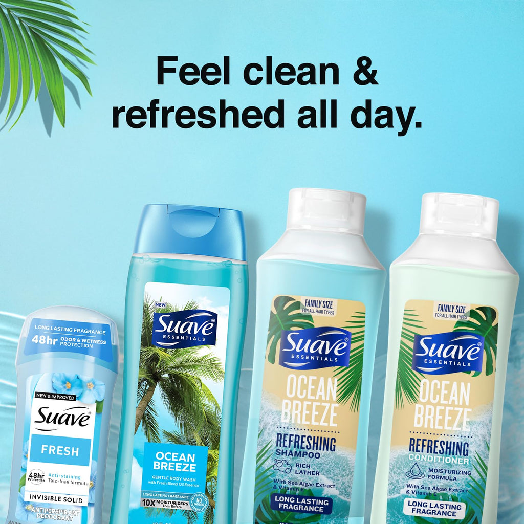 Suave Ocean Breeze 5-Piece Set — Body Wash 2-Pack, Shampoo & Conditioner, Deodorant for Women