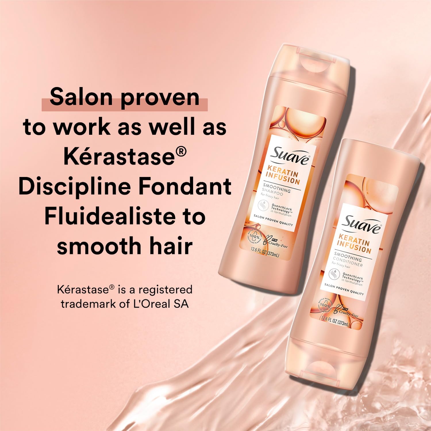Suave Keratin Infusion Shampoo & Conditioner Set – Smoothing, 48H Frizz Control, 12.6 oz Each