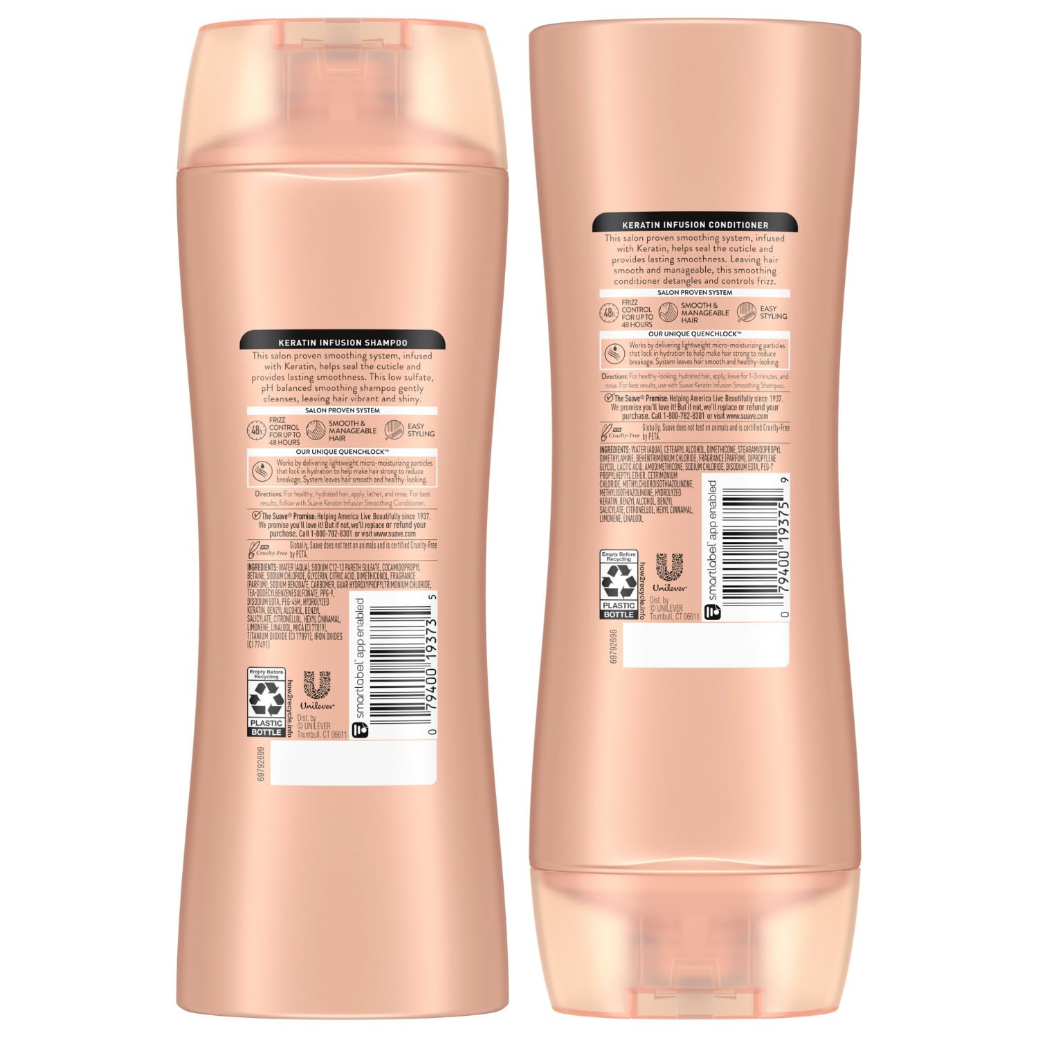 Suave Keratin Infusion Shampoo & Conditioner Set – Smoothing, 48H Frizz Control, 12.6 oz Each