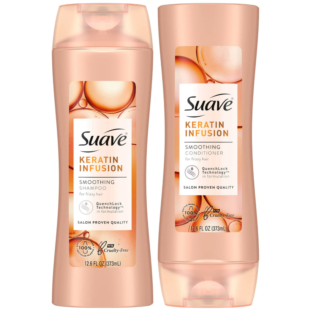 Suave Keratin Infusion Shampoo & Conditioner Set – Smoothing, 48H Frizz Control, 12.6 oz Each