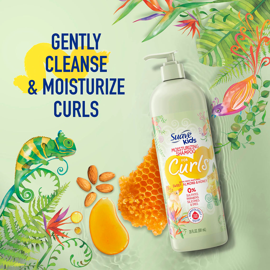 Suave Kids Shampoo & Conditioner for Curls – Sweet Almond & Honey (2-Pack) + Detangler Spray