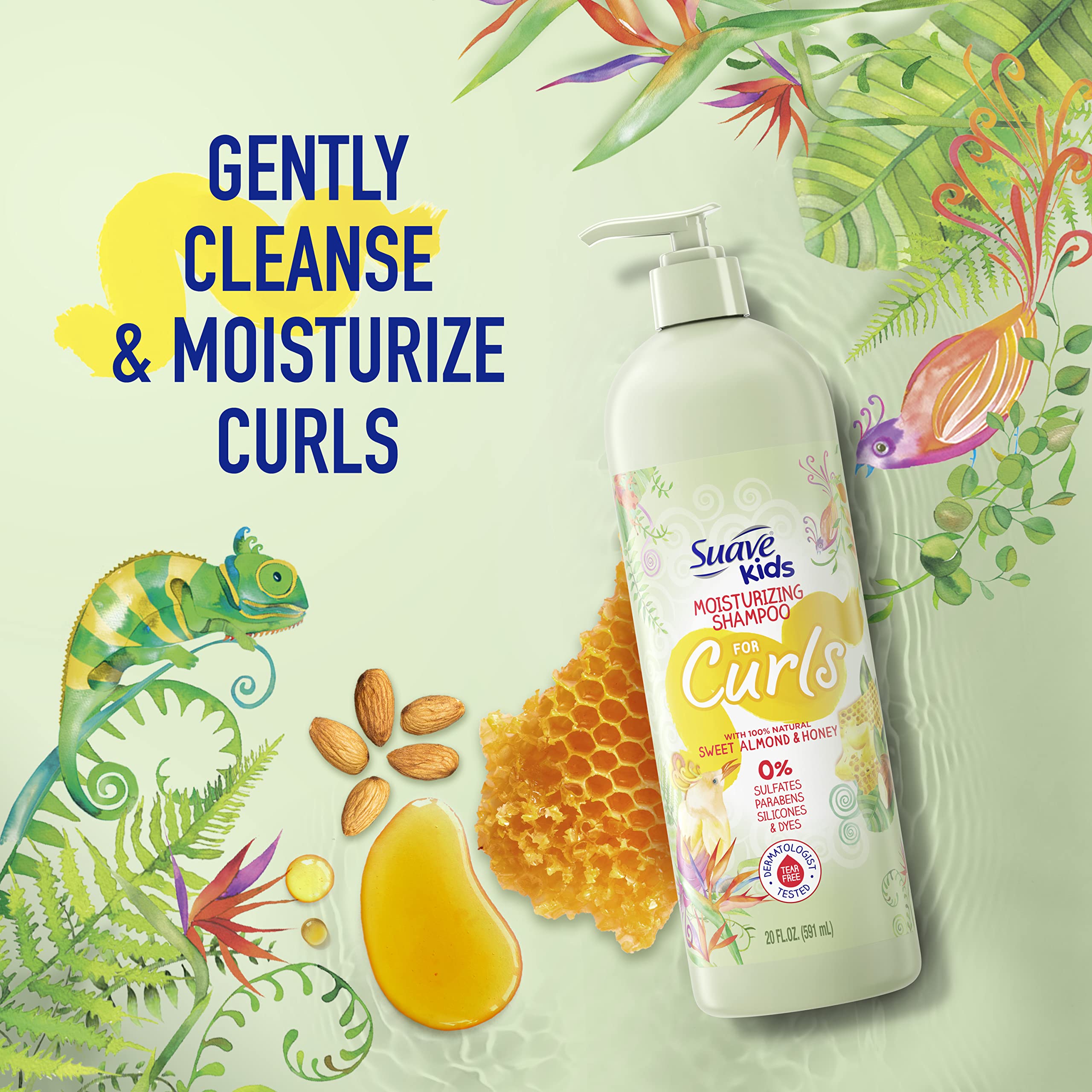Suave Kids Shampoo & Conditioner for Curls – Sweet Almond & Honey (2-Pack) + Detangler Spray