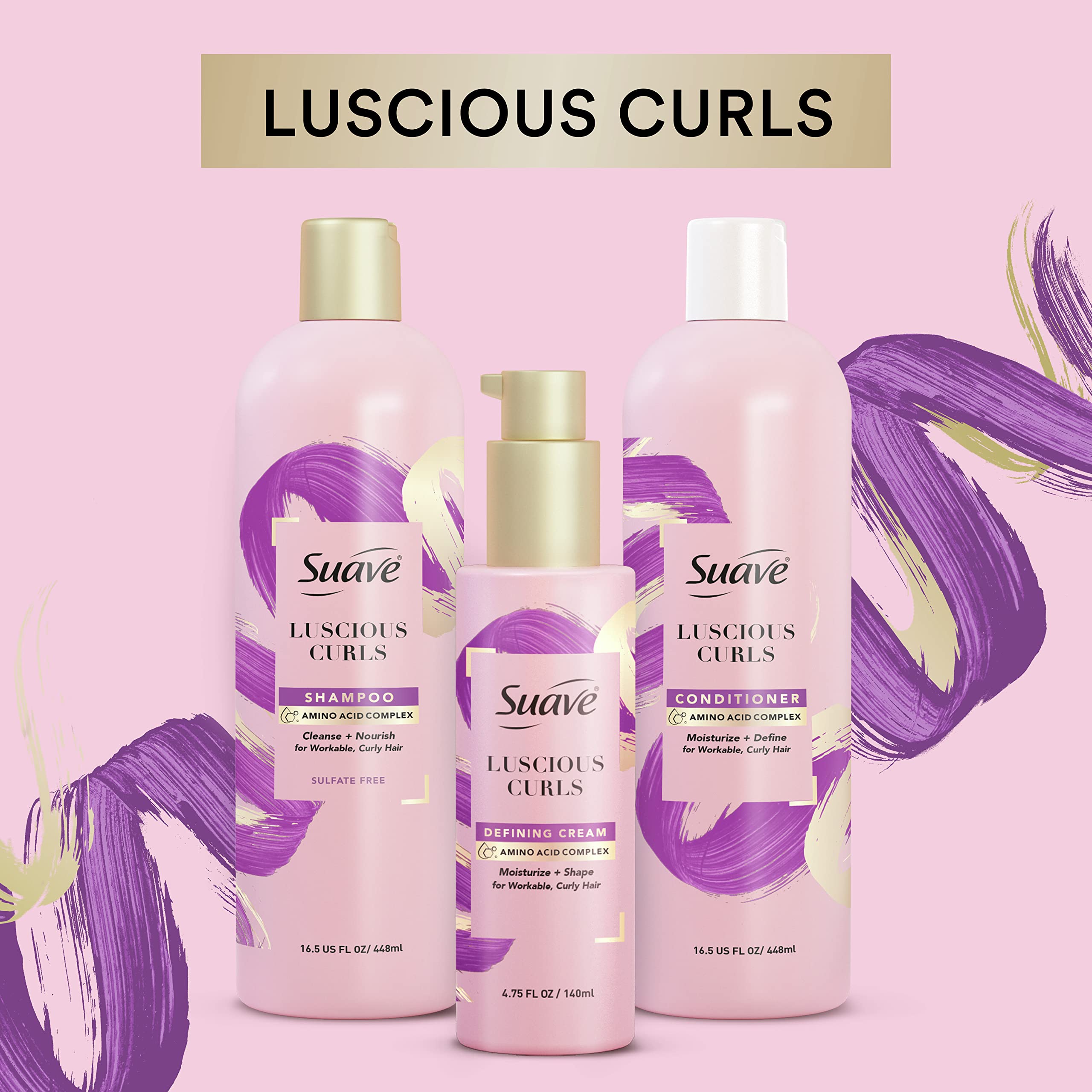 Suave Luscious Curls Conditioner with Amino Acid Complex — Moisturizes and Defines Curly Hair (16.5 fl oz)