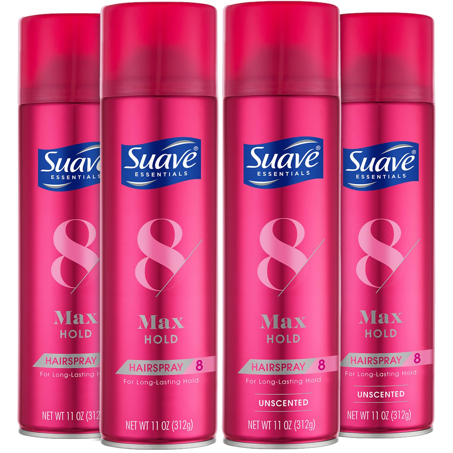 Suave+ Max Hold Hairspray Bundle — Scented & Unscented, 11 oz Each (4-Piece Set) | Cruelty-Free