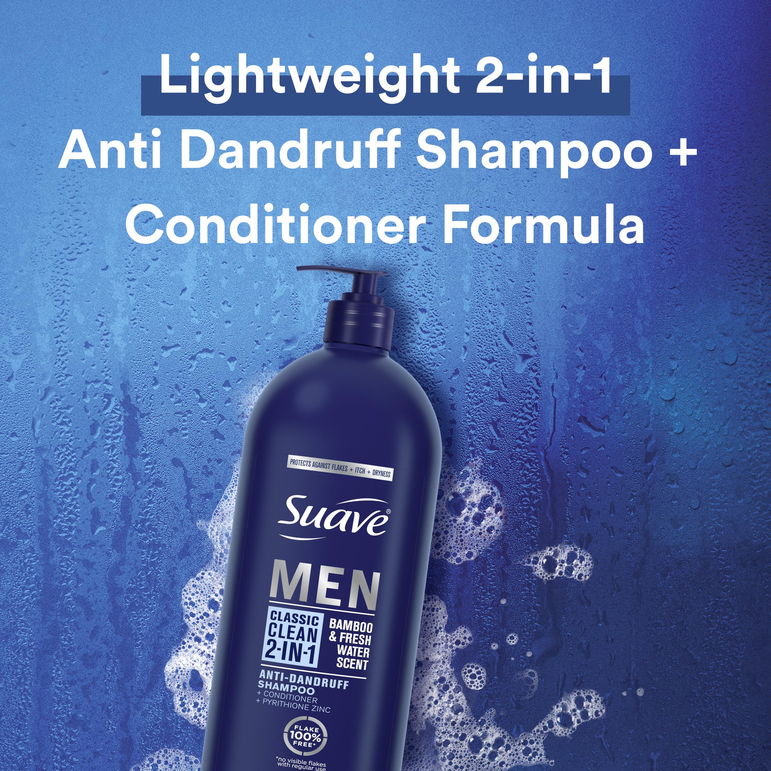 Suave Men 2 in 1 Anti Dandruff Shampoo & Conditioner – Classic Clean, Bamboo Scent, 3 x 40 oz