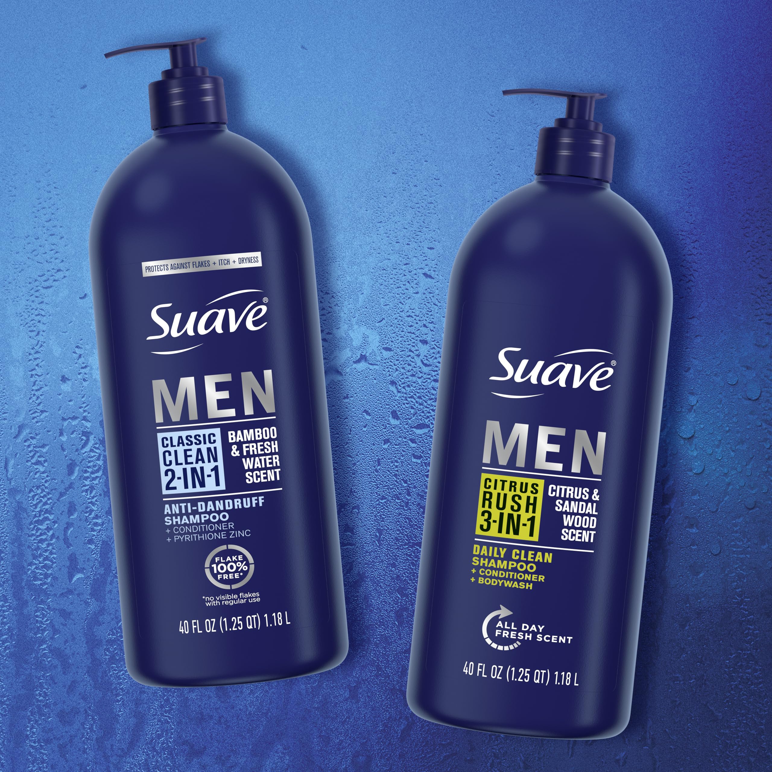 Suave Men 2 in 1 Anti Dandruff Shampoo & Conditioner – Classic Clean, Bamboo Scent, 3 x 40 oz