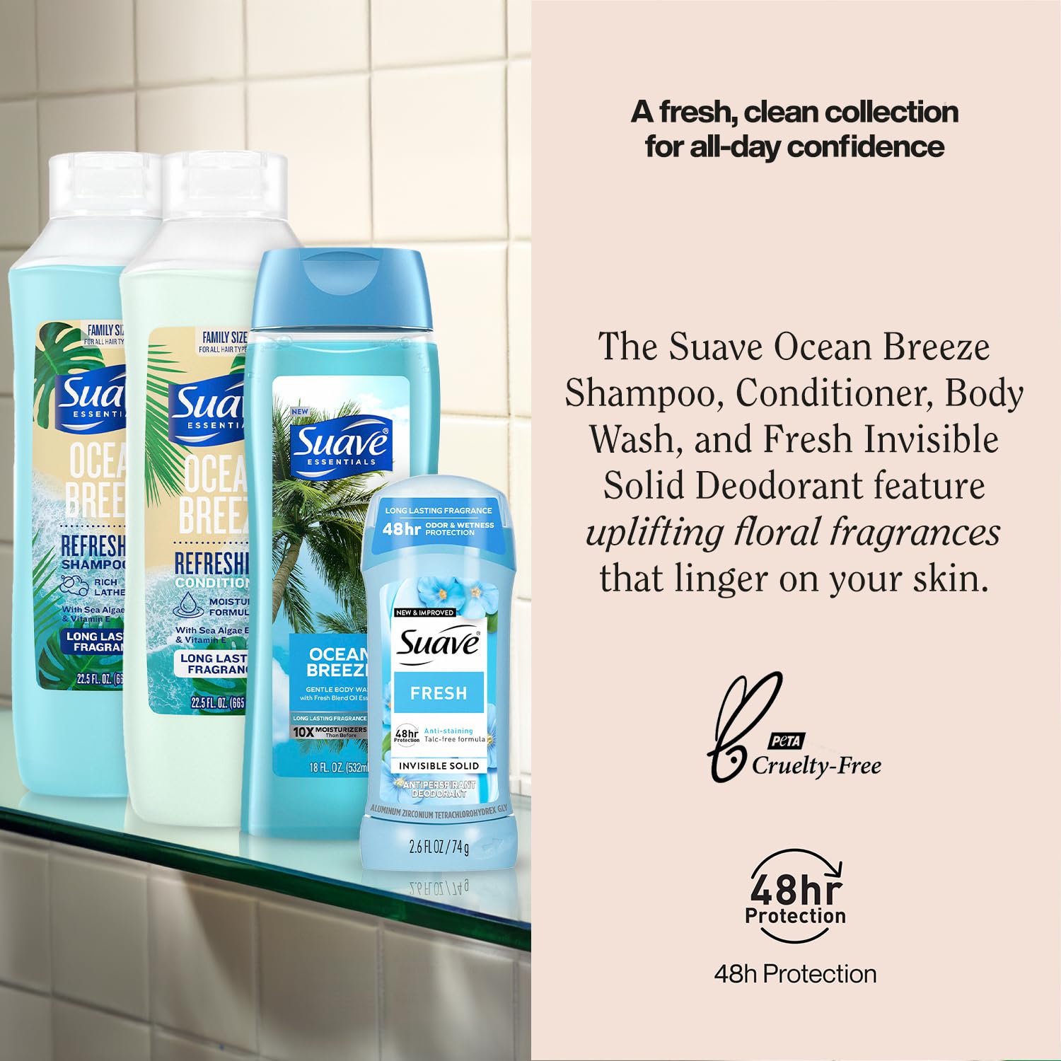 Suave Ocean Breeze 5-Piece Set — Body Wash 2-Pack, Shampoo & Conditioner, Deodorant for Women