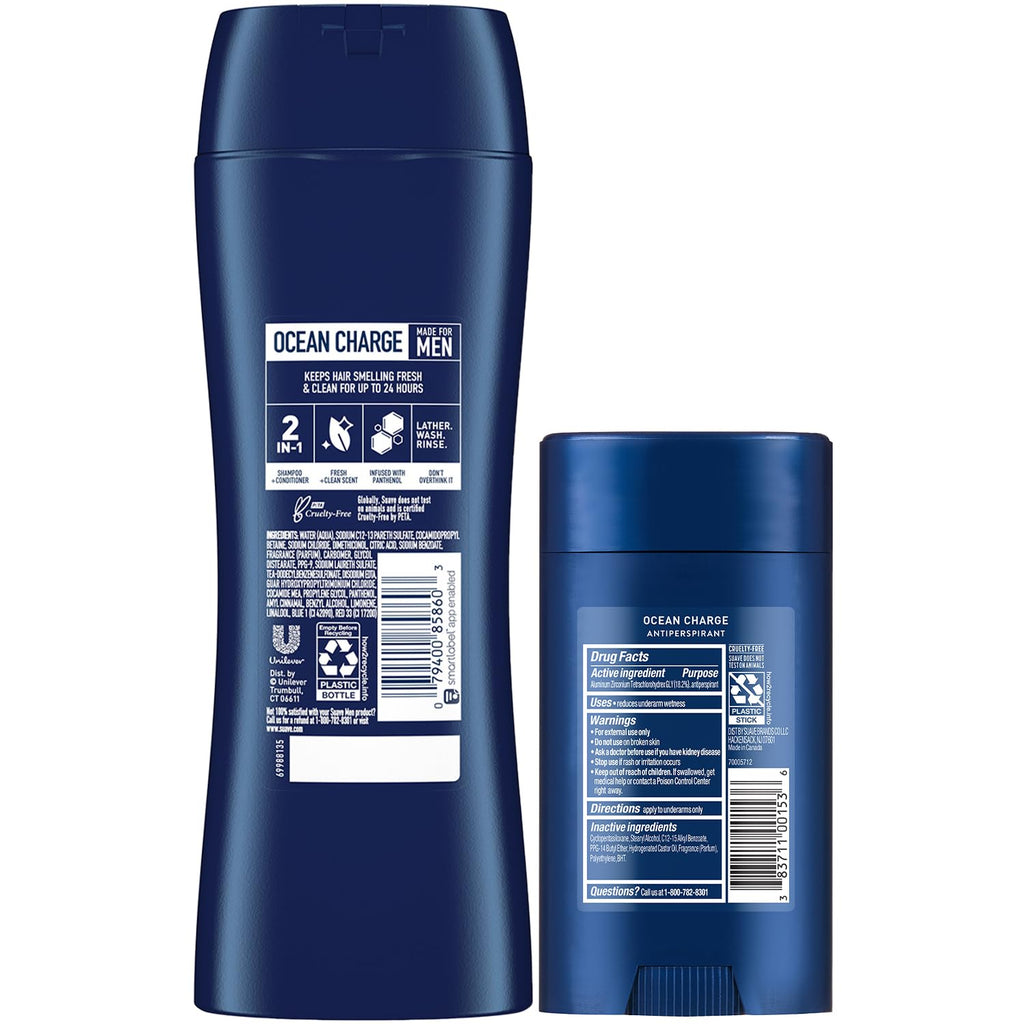 Suave Men Ocean Charge 2-in-1 Shampoo & Conditioner + Antiperspirant Deodorant Set – Ocean Charge