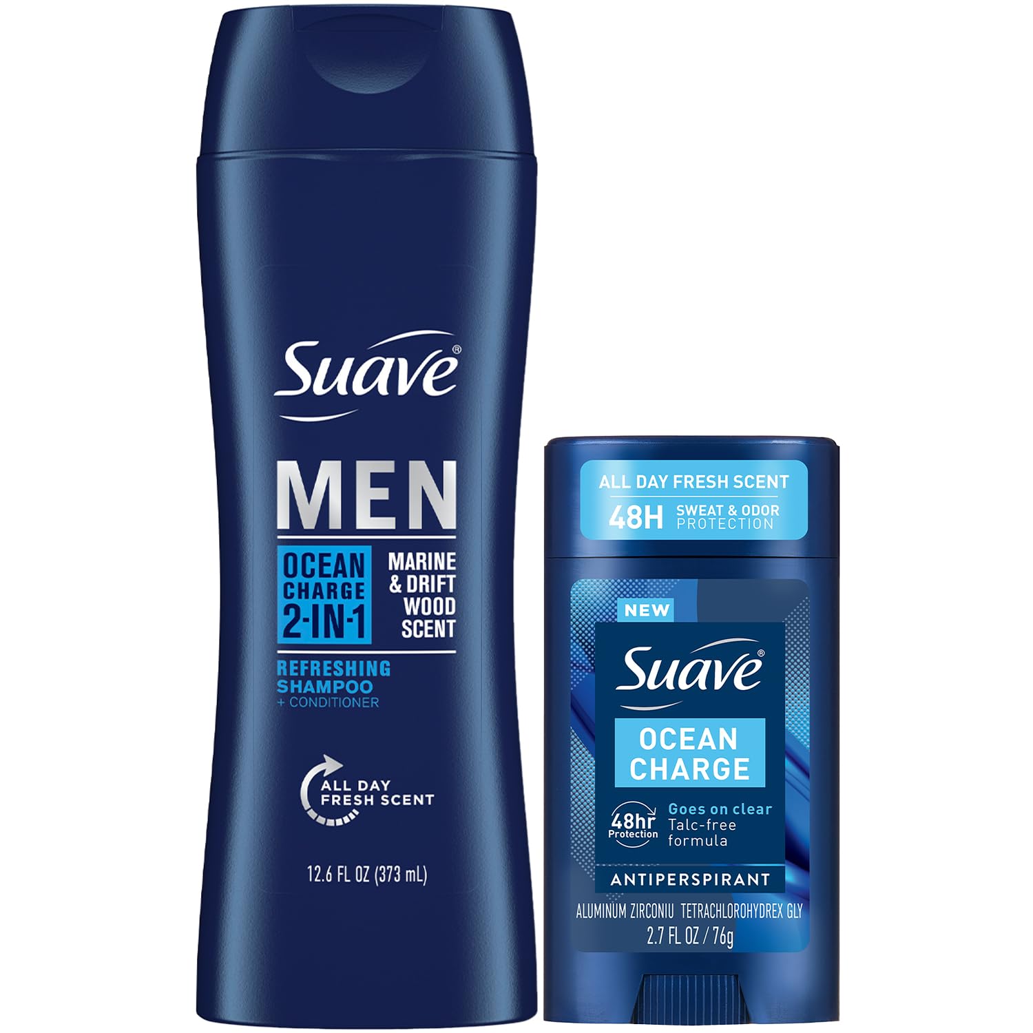 Suave Men Ocean Charge 2-in-1 Shampoo & Conditioner + Antiperspirant Deodorant Set – Ocean Charge