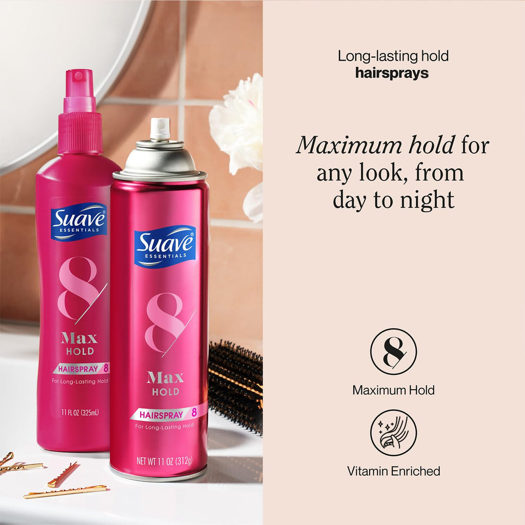Suave+ Hairspray Max Hold Bundle – Unscented + Scented, 11 oz Each (2 Piece Set)