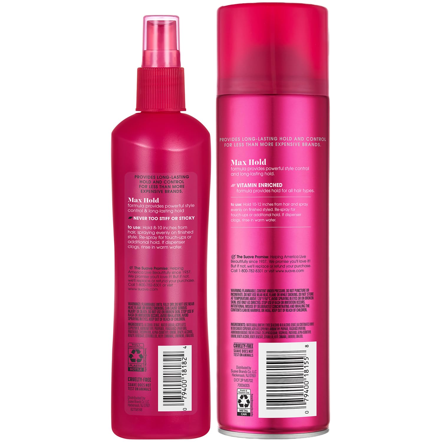 Suave+ Hairspray Max Hold Bundle – Unscented + Scented, 11 oz Each (2 Piece Set)