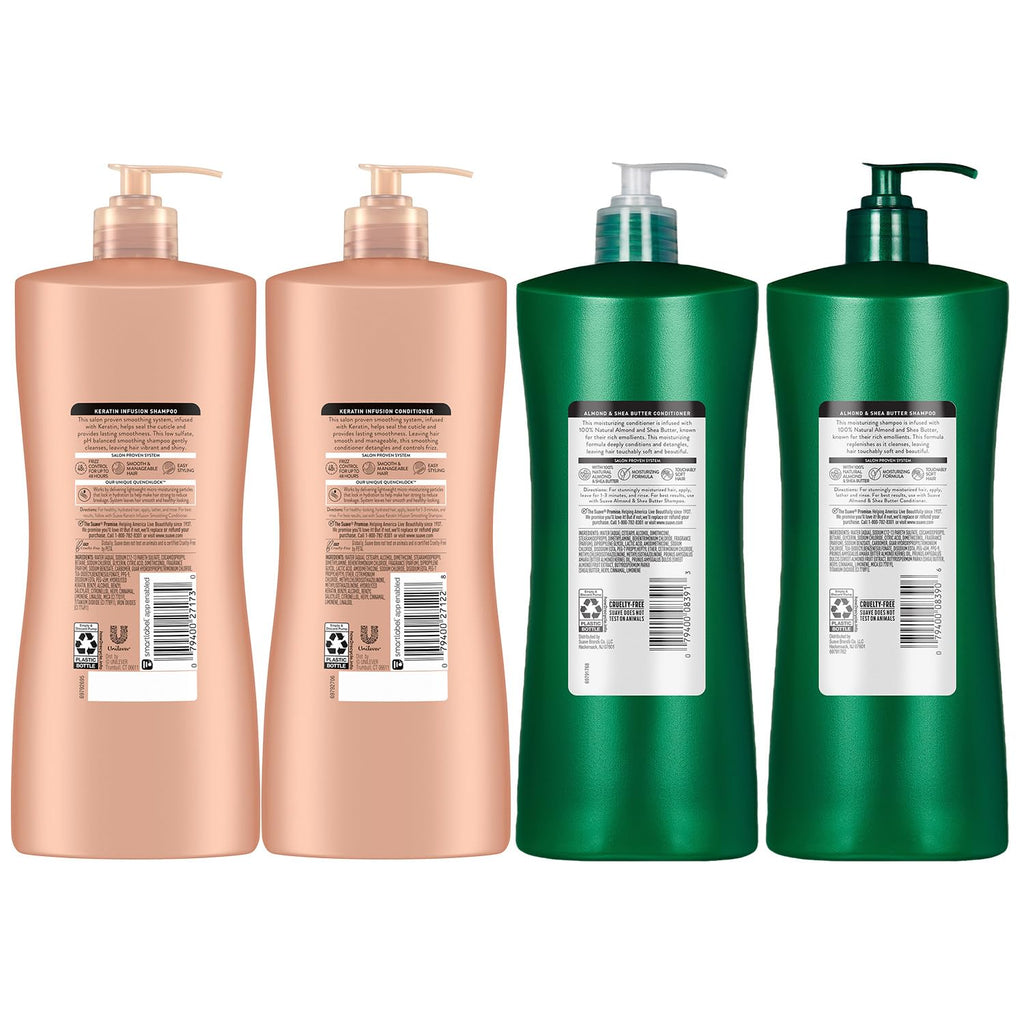 Suave Keratin Infusion + Almond & Shea Butter Shampoo & Conditioner Set – Frizz Control, 28 oz Each (4-Piece)