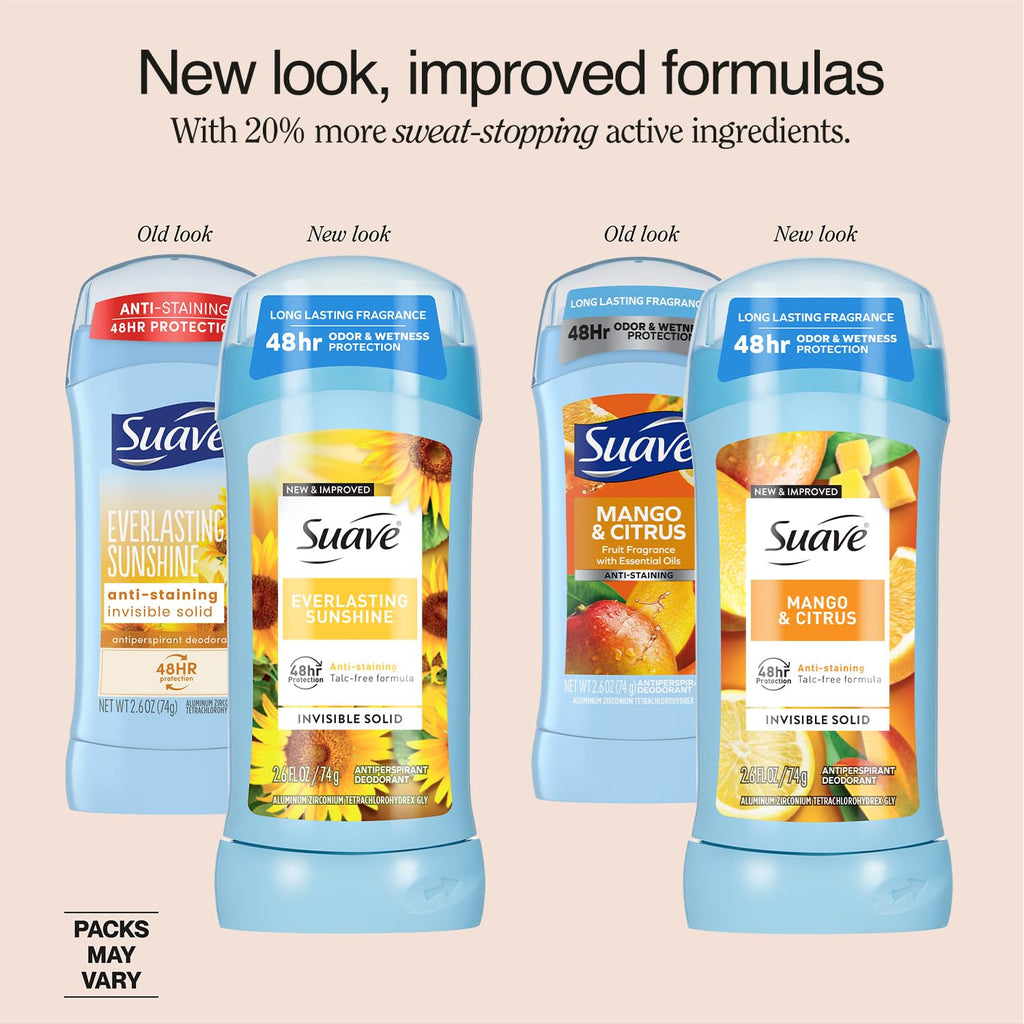 Suave Antiperspirant Deodorant 3-Pack – Tropical Paradise, Mango & Citrus, Everlasting Sunshine