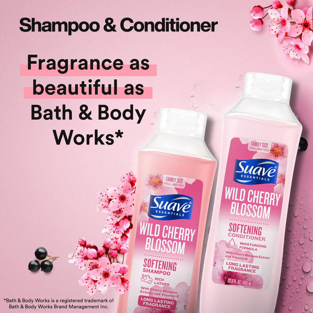 Suave Shampoo, Conditioner & Body Wash 2-Pack + Invisible Solid Deodorant – Wild Cherry Blossom