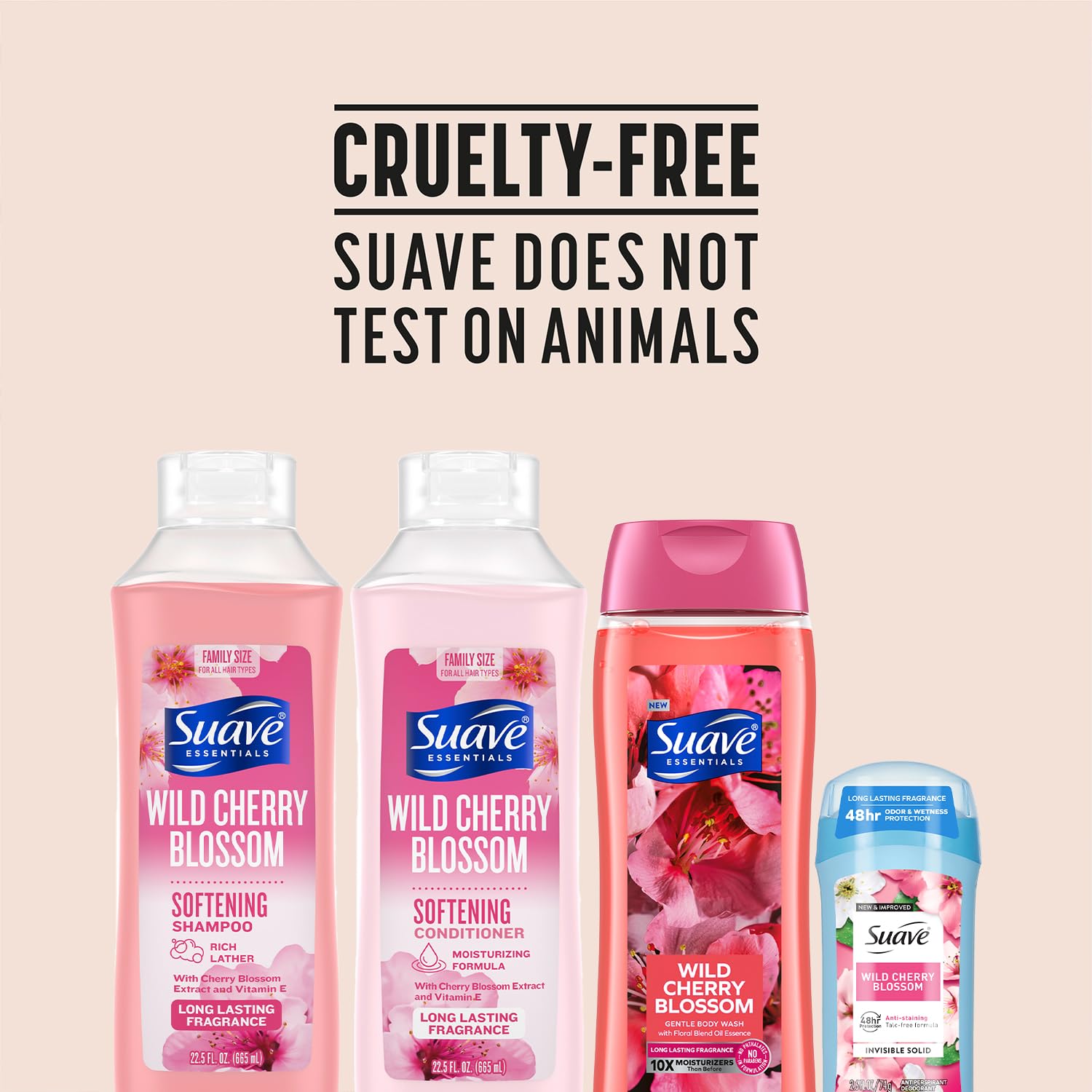 Suave Shampoo, Conditioner & Body Wash 2-Pack + Invisible Solid Deodorant – Wild Cherry Blossom