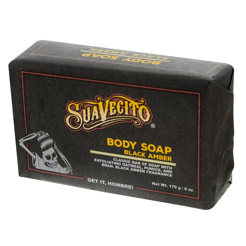Suavecito Body & Hand Soap Bars – Moisturizing Black Amber, 6 oz, 3-Pack