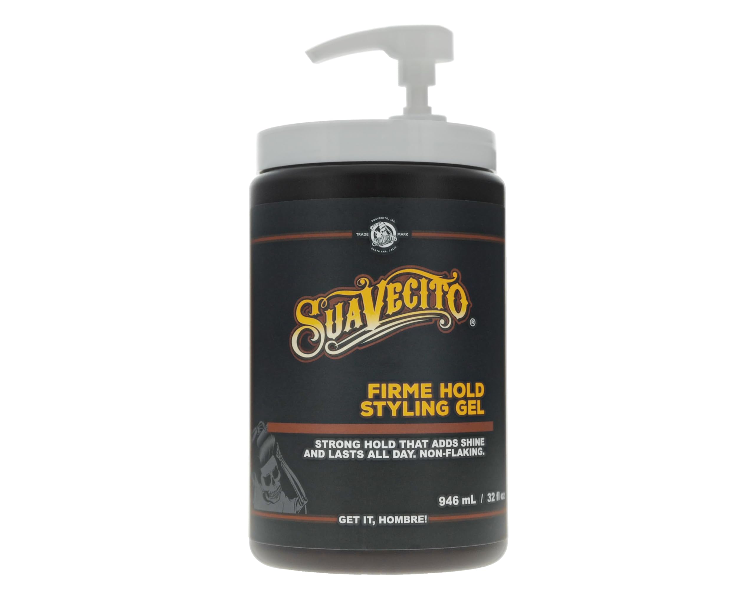 Suavecito Firme Hold Styling Gel 32 oz Pump – Strong, Alcohol-Free, High Shine, Original Scent, All Hair Types