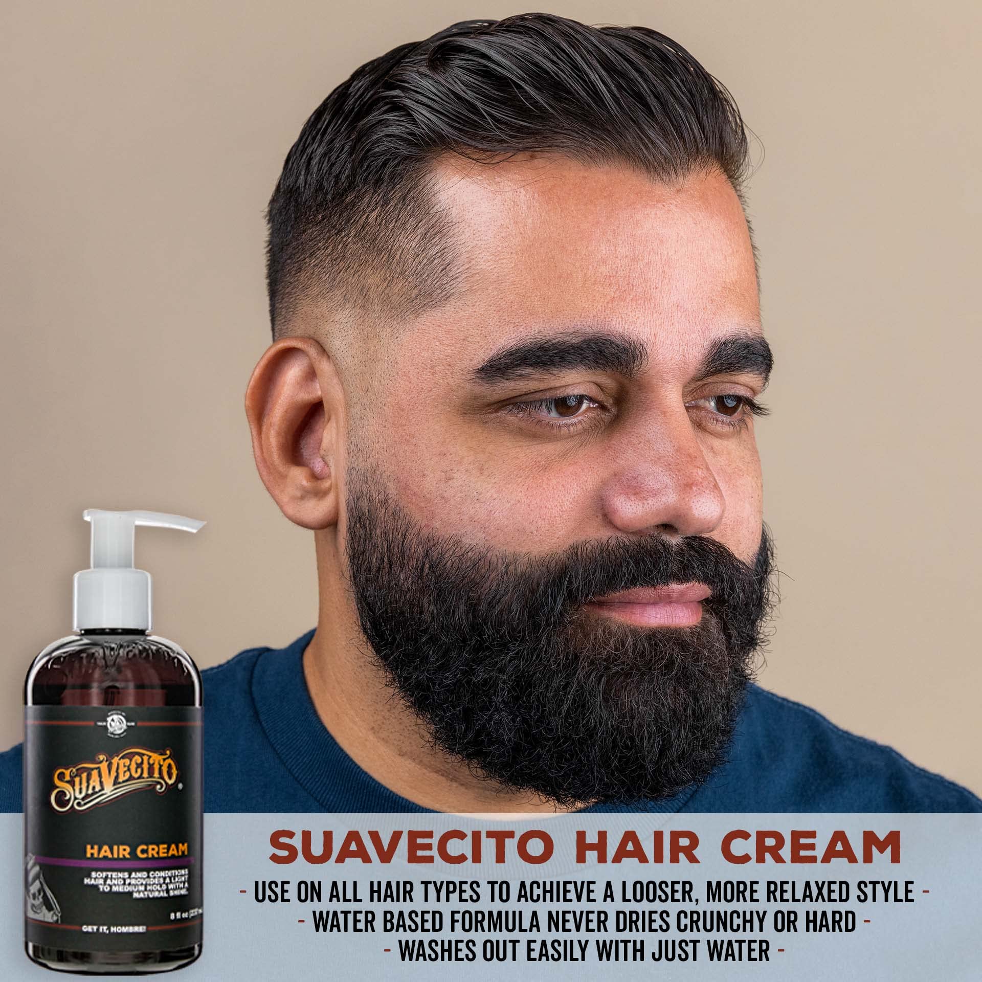 Suavecito Hair Cream Pump Bottle – Medium Shine, All-Day Light Hold, 8 oz
