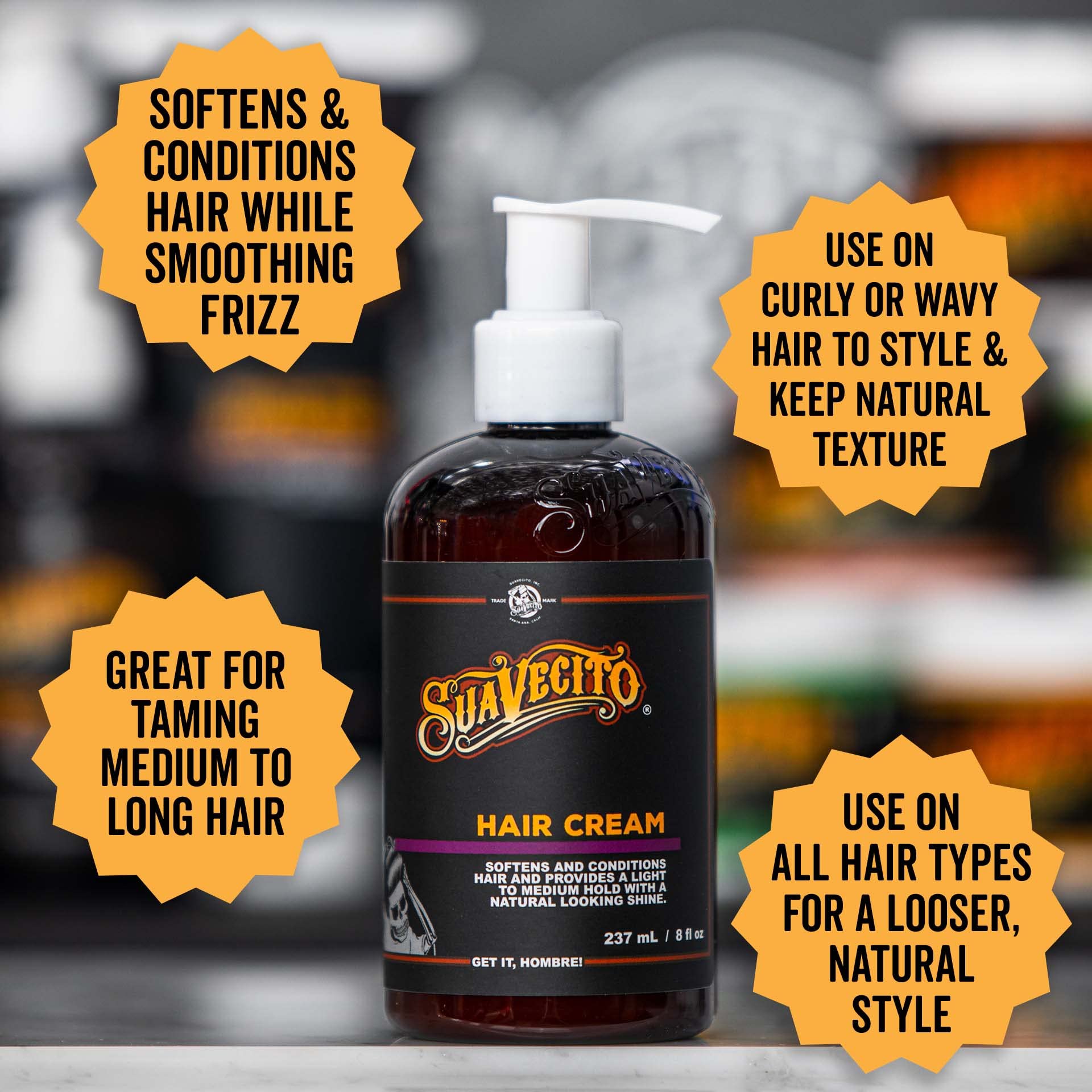 Suavecito Hair Cream Pump Bottle – Medium Shine, All-Day Light Hold, 8 oz