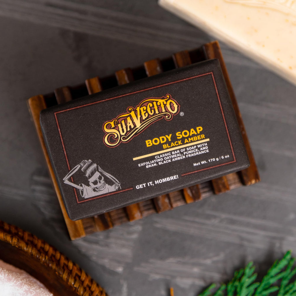 Suavecito Body & Hand Soap Bars – Moisturizing Black Amber, 6 oz, 3-Pack