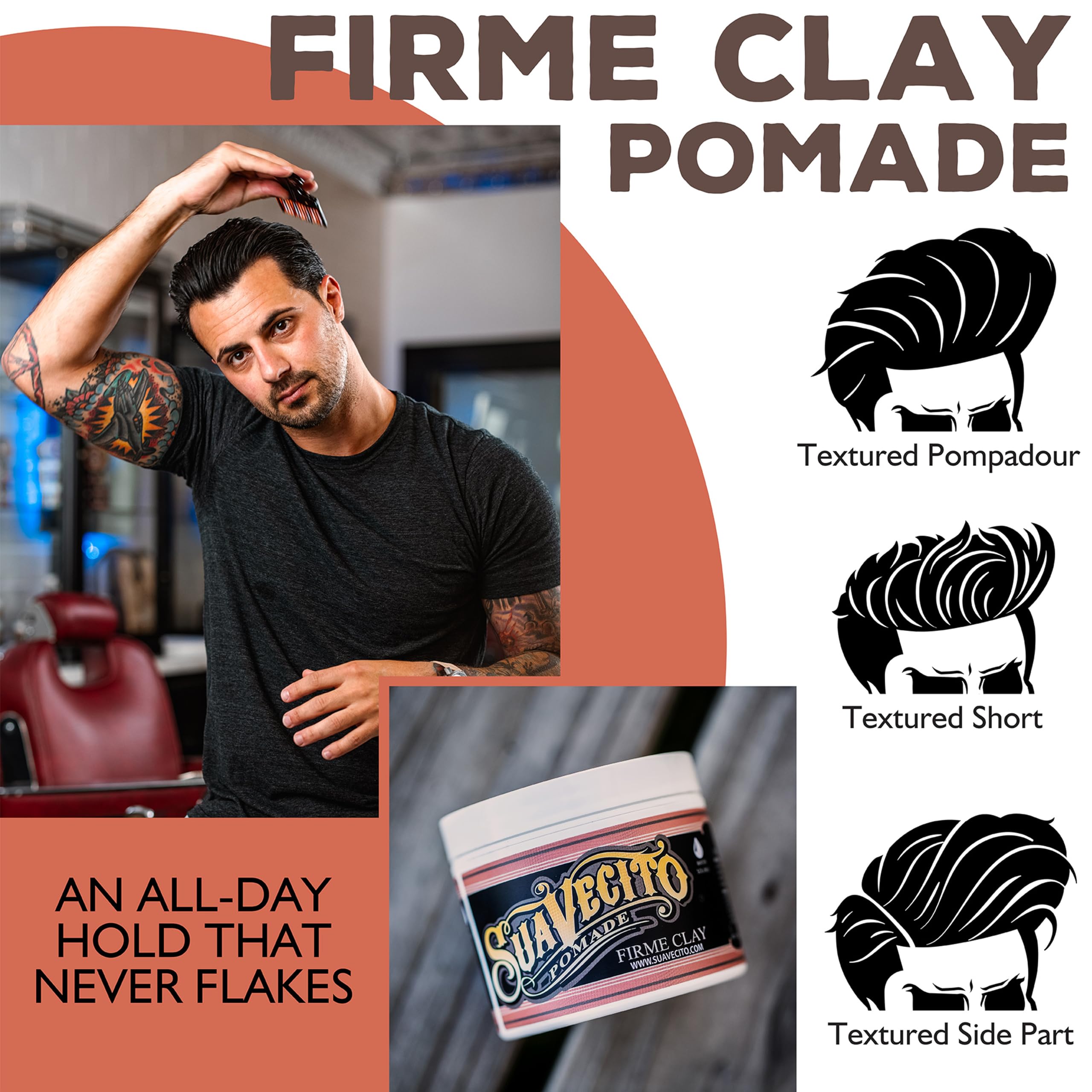 Suavecito Pomade Firme Clay – Strong Hold Matte Hair Clay for Men (Pack of 2, 4 oz each)