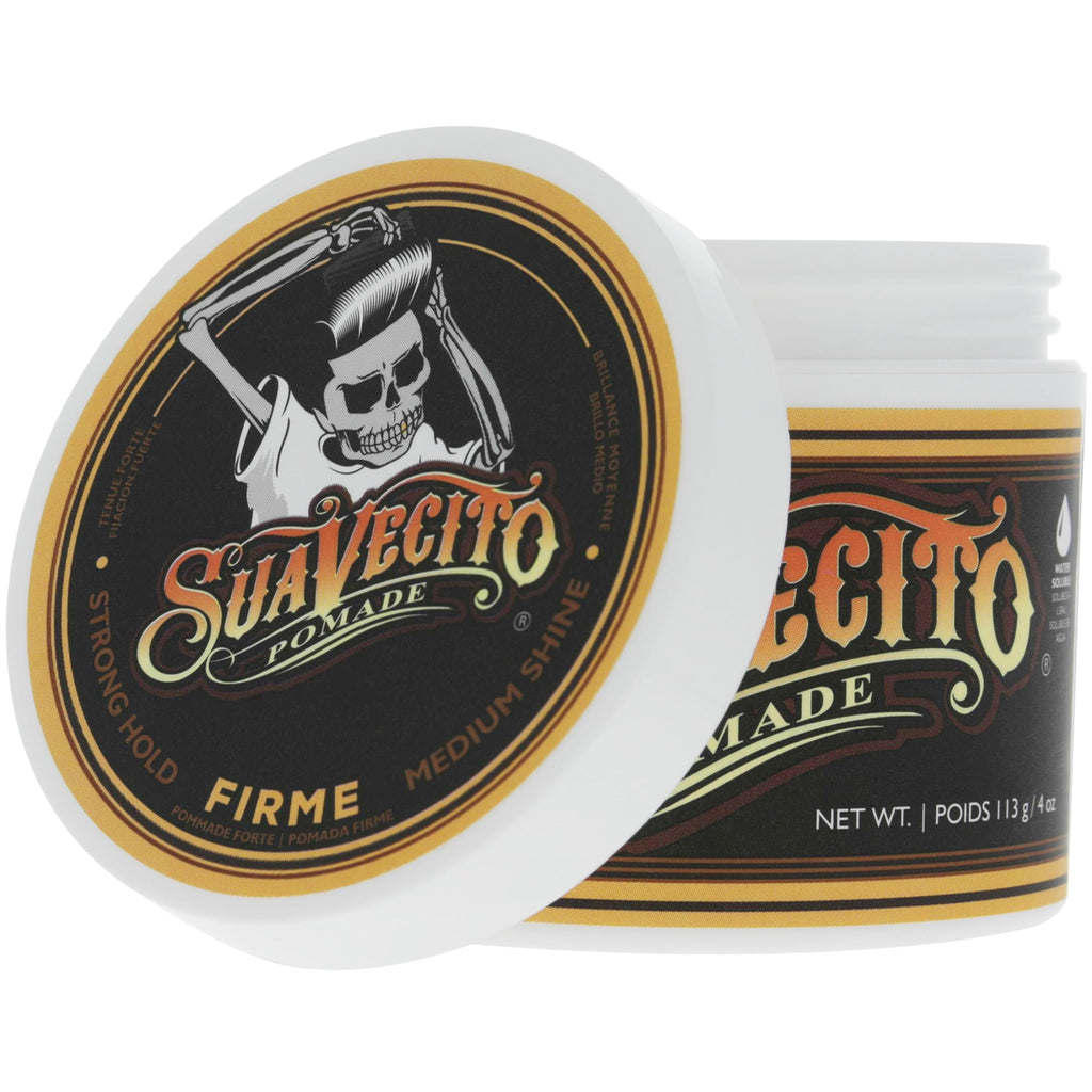 Suavecito Pomade Firme Hold – Strong Hold Water-Based Pomade for Men, 4 oz, Medium Shine, Easy Washout