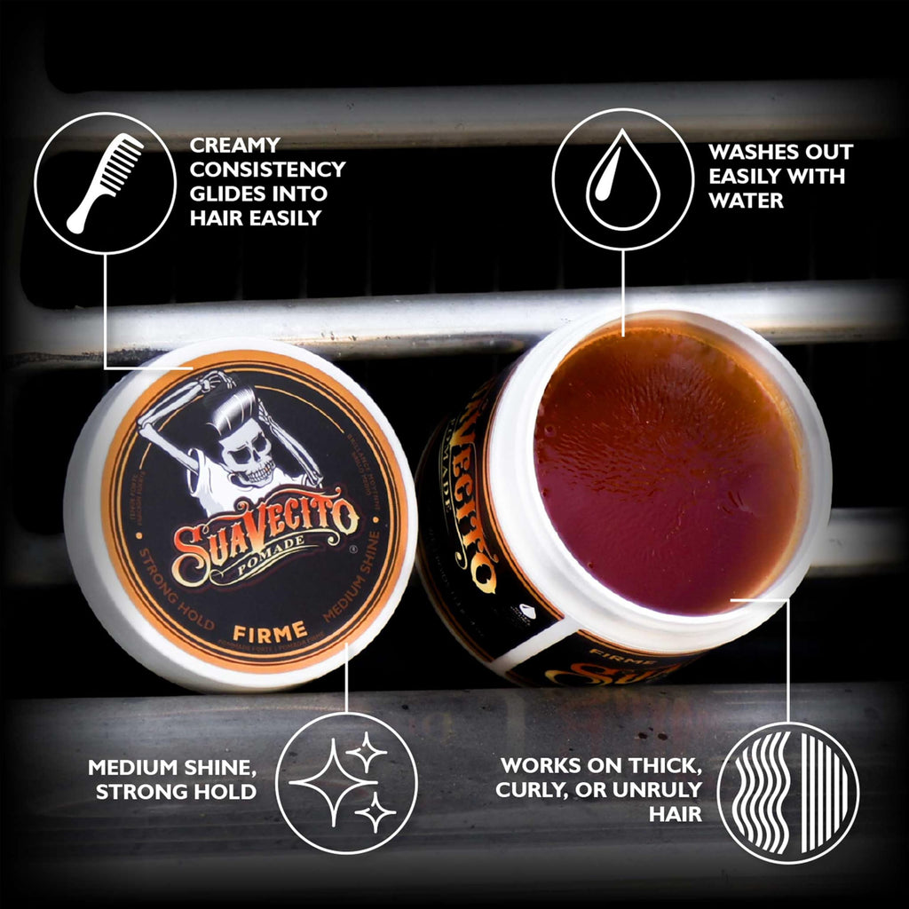 Suavecito Pomade Firme Hold 4 oz – 2 Pack | Strong Hold, Medium Shine, Water-Based