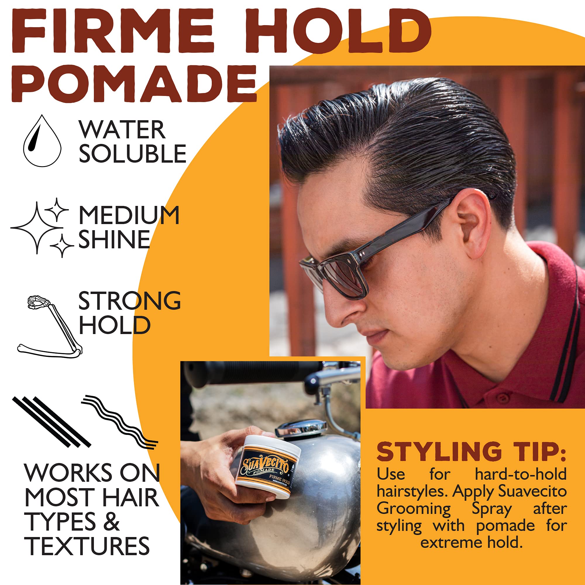 Suavecito Pomade Firme Strong Hold – 5 oz Water-Based, Medium Shine, Flake-Free