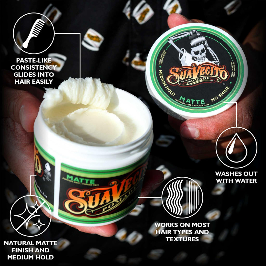 Suavecito Matte Pomade No Shine – 4 oz, 2 Pack | Medium Hold Matte Hair Paste for Men