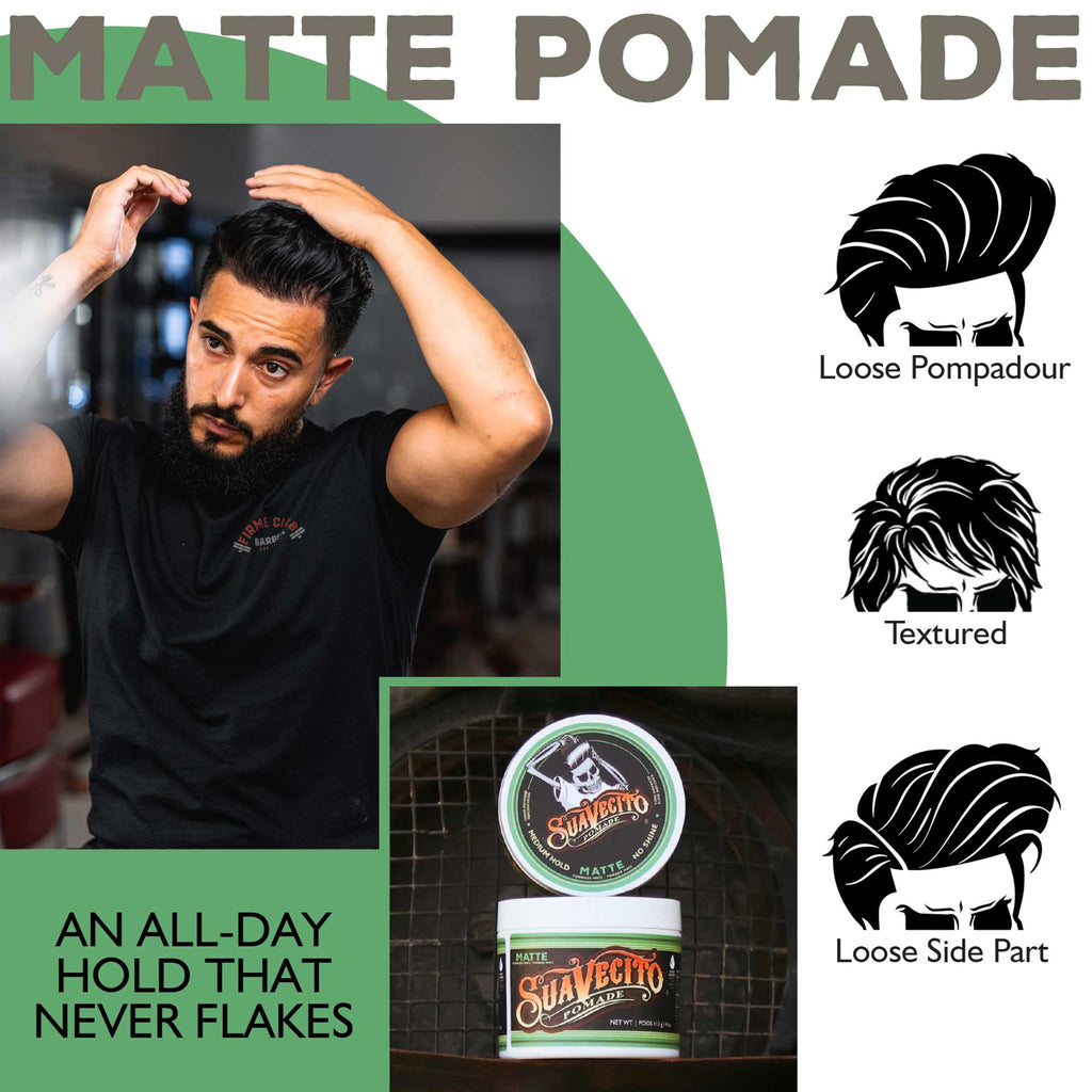 Suavecito Matte Pomade No Shine – 4 oz, 2 Pack | Medium Hold Matte Hair Paste for Men