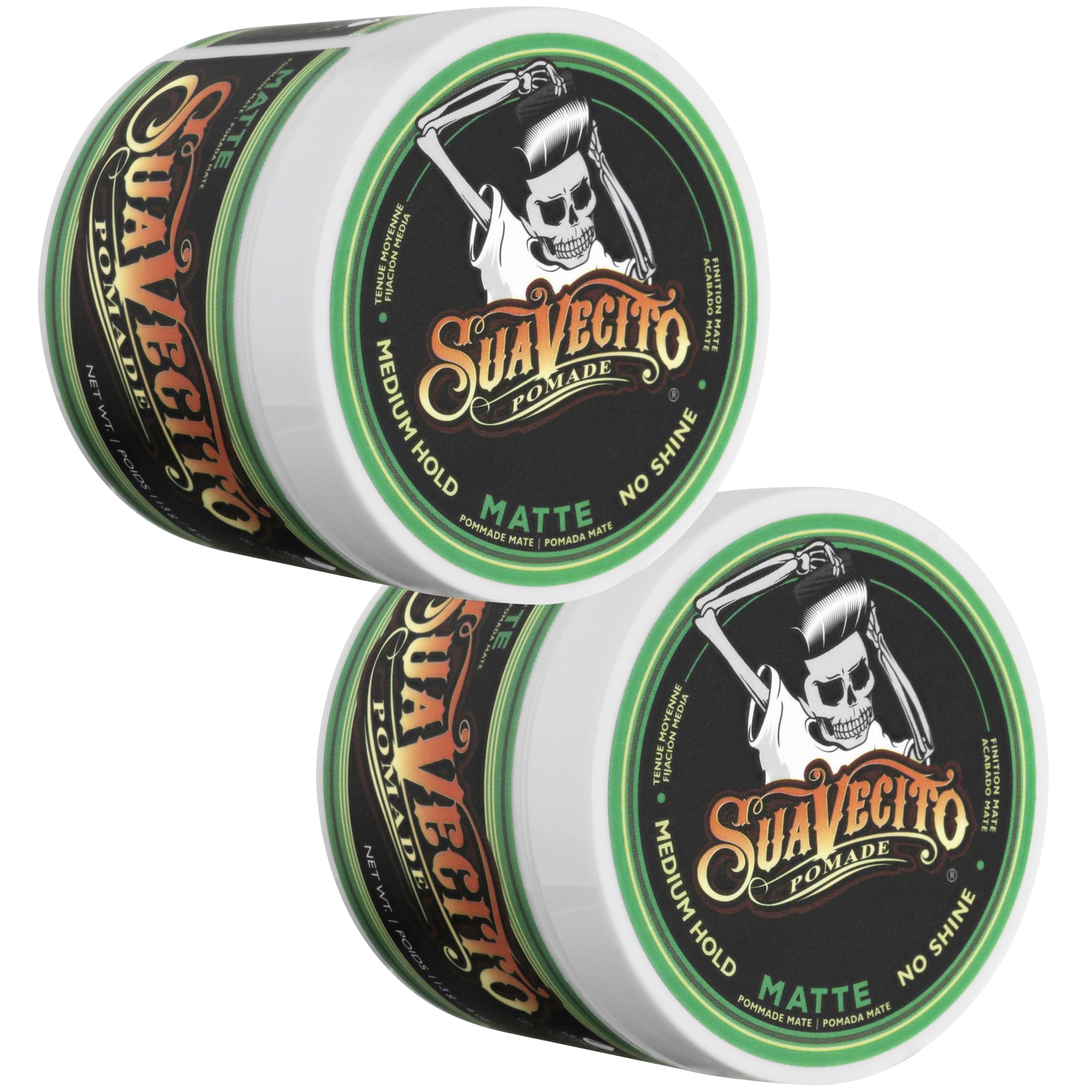 Suavecito Matte Pomade No Shine – 4 oz, 2 Pack | Medium Hold Matte Hair Paste for Men
