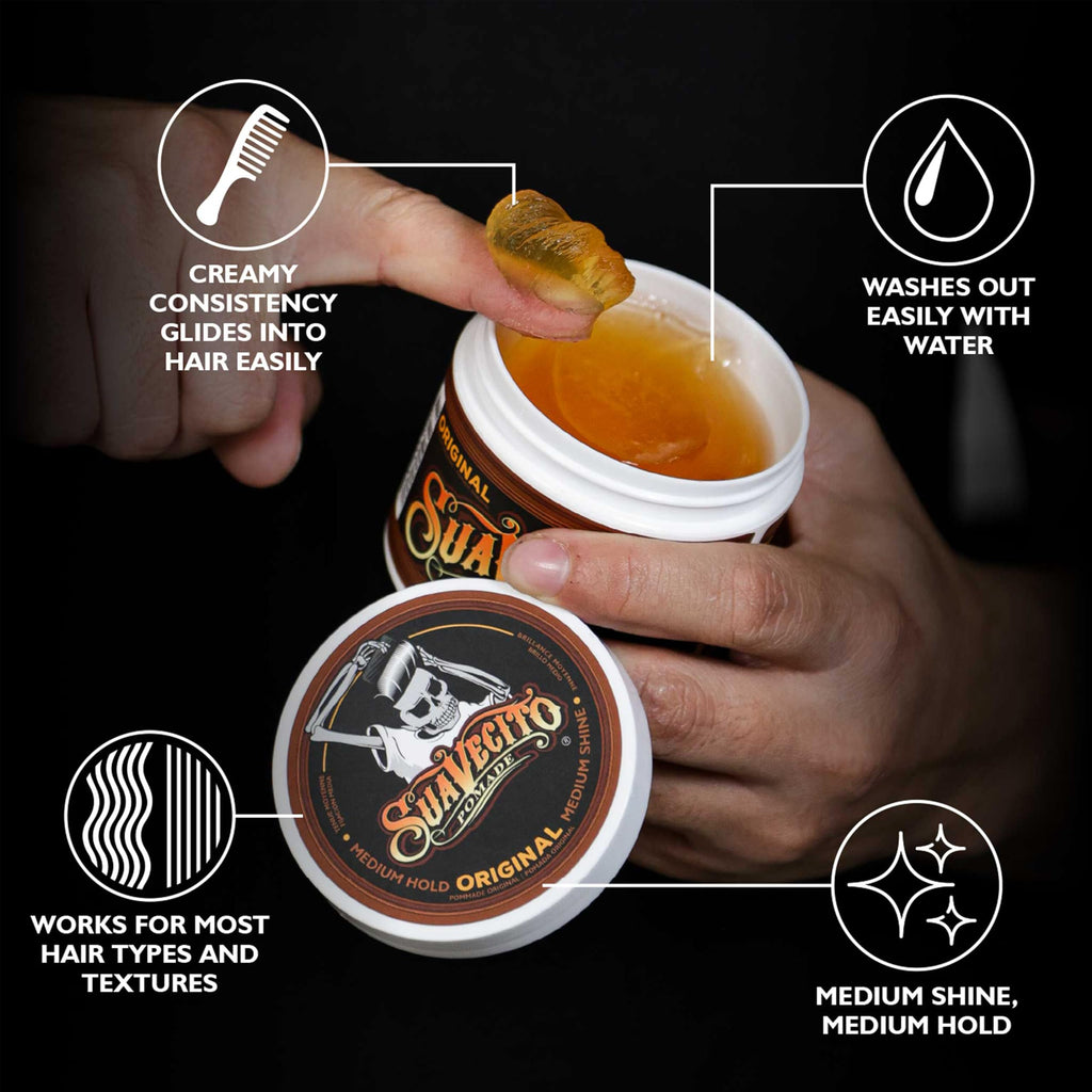 Suavecito Original Pomade – Medium Hold, Water-Based, 8 oz, 2-Pack